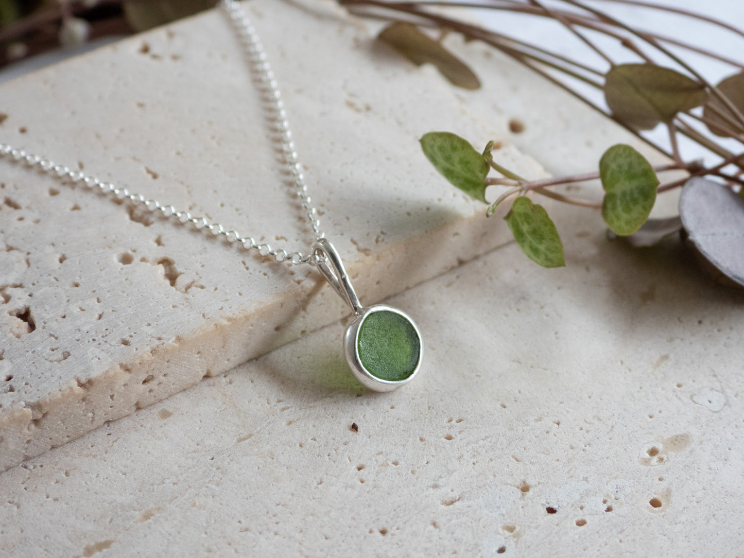 Portreath Seaglass "Bubble" Charm Necklace | Recycled Silver 925
