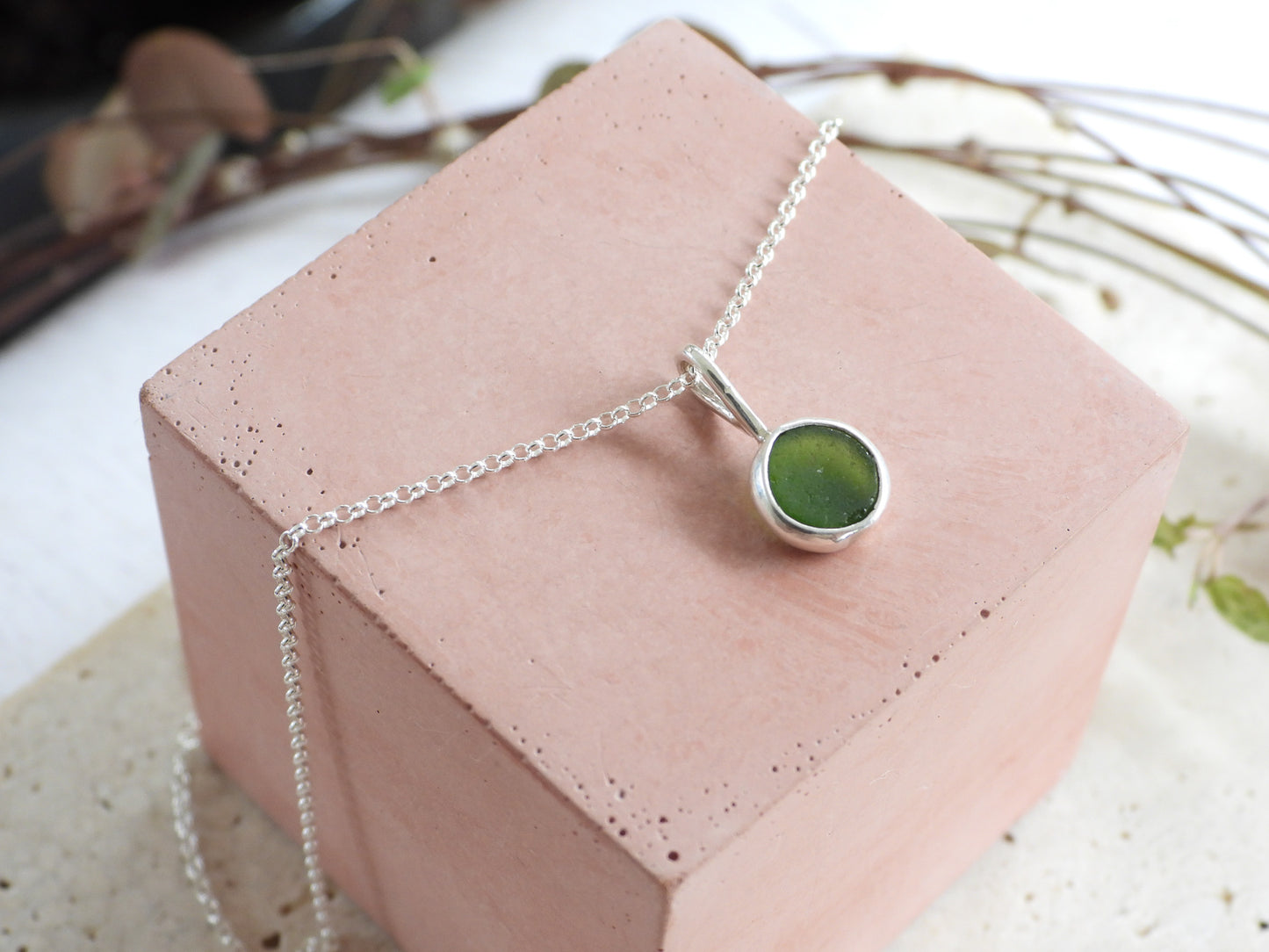 Portreath Seaglass "Bubble" Charm Necklace | Recycled Silver 925
