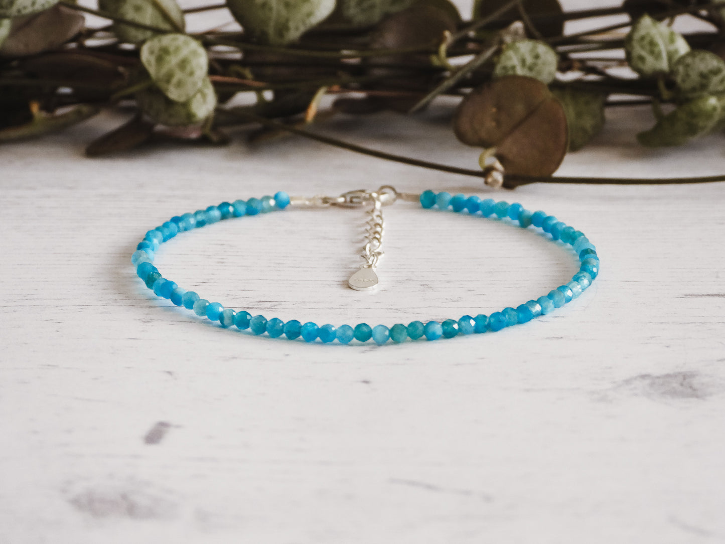 adjustable blue apatite crystal healing bracelet with chain