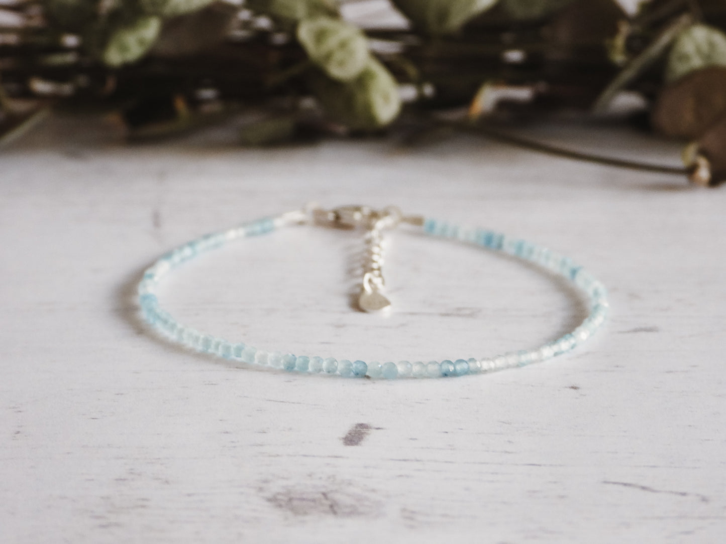 adjustable aquamarine gemstone beaded 2mm bracelet