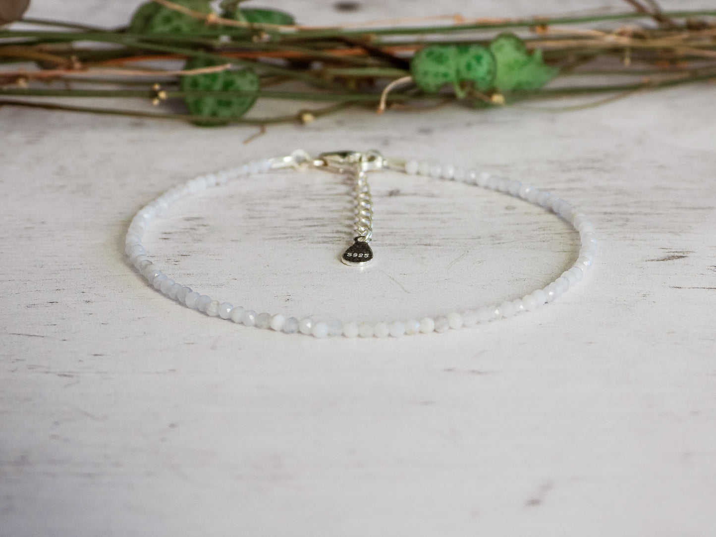 adjustable blue lace agate bracelet with sterling silver chain