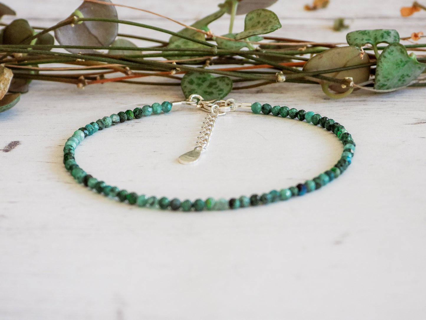 adjustable chrysocolla gemstone bracelet with sterling silver chain