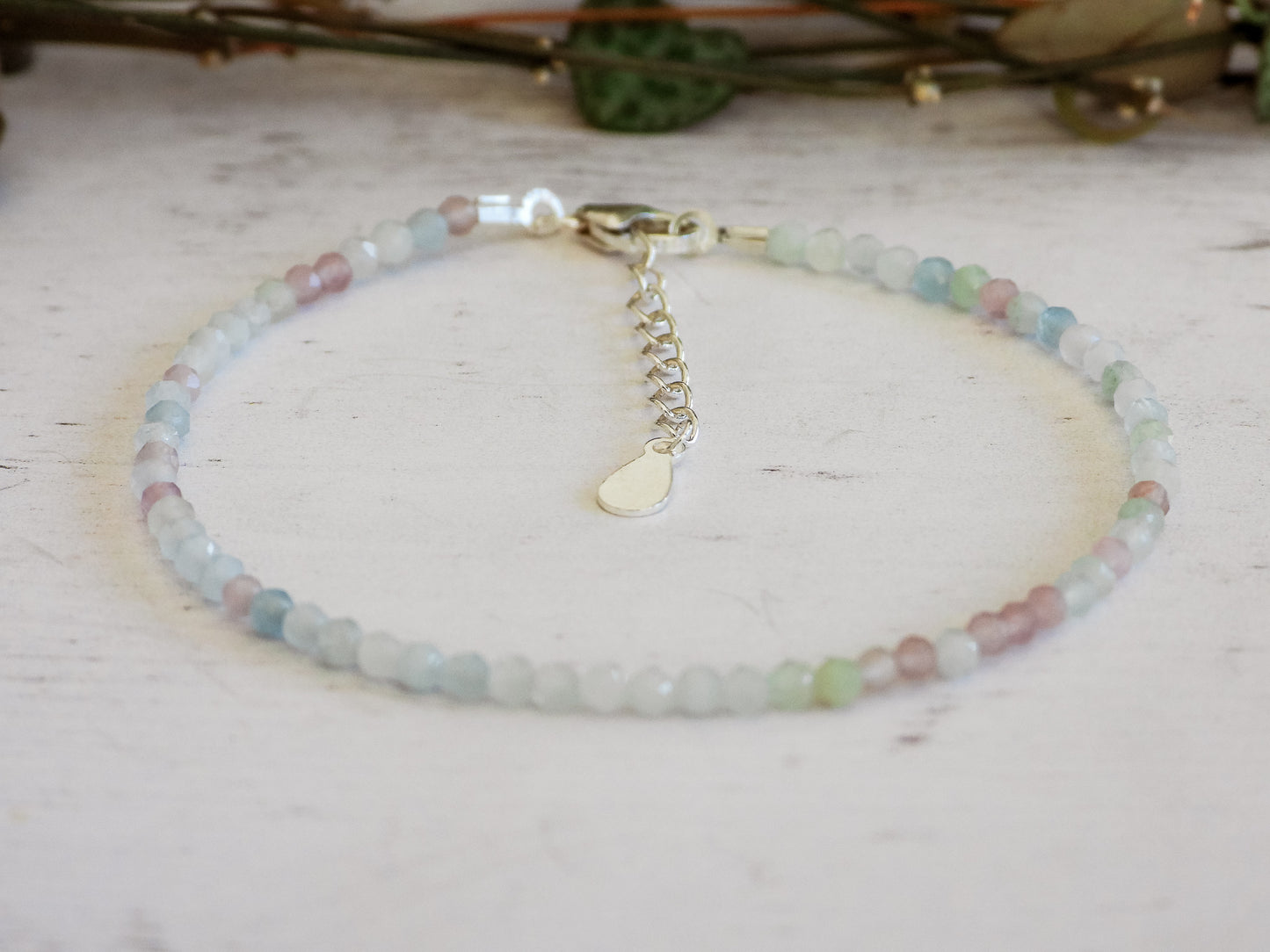 adjustable morganite gemstone bracelet with sterling silver chain and clasp