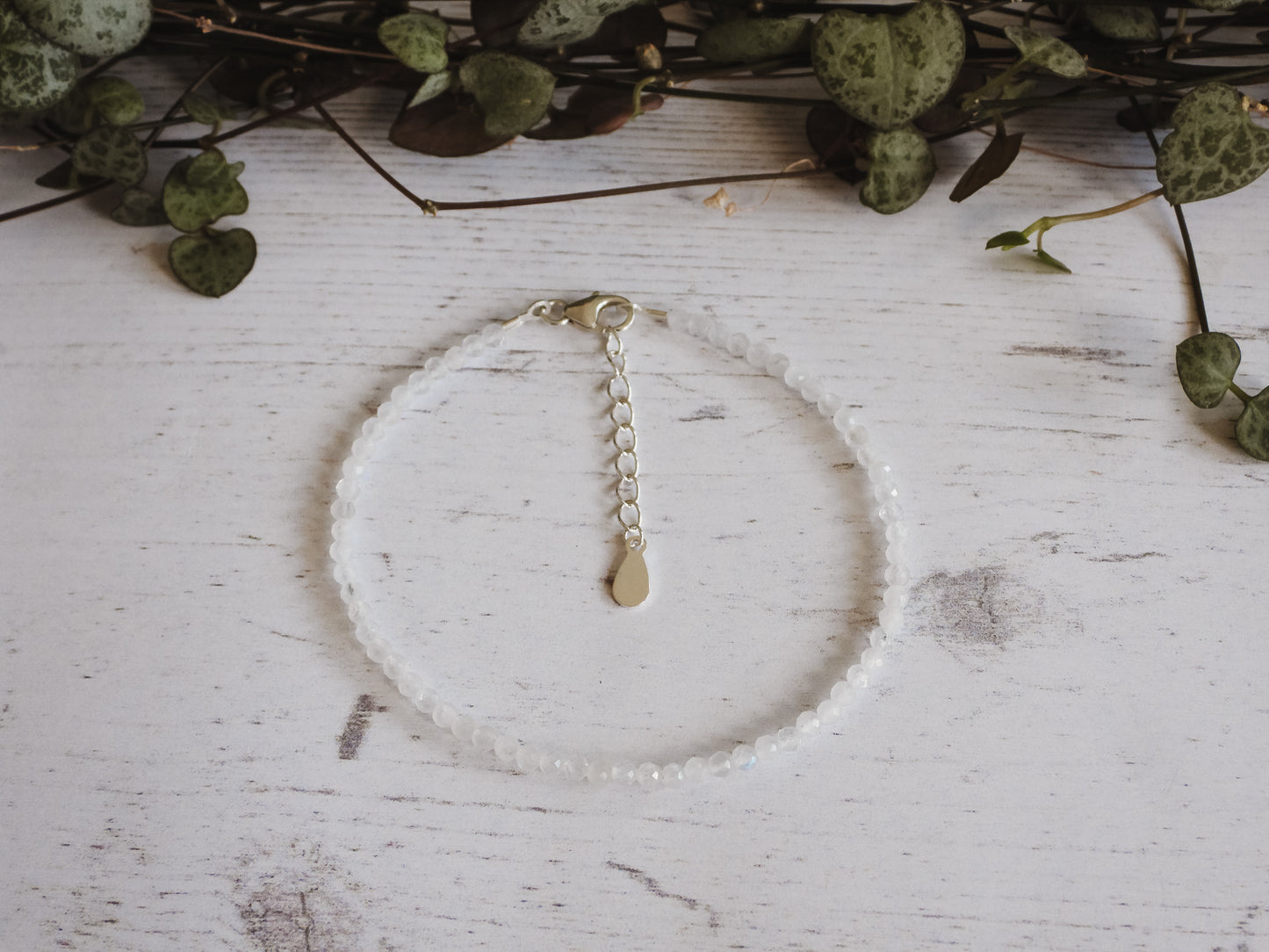 adjustable dainty moonstone beaded bracelet