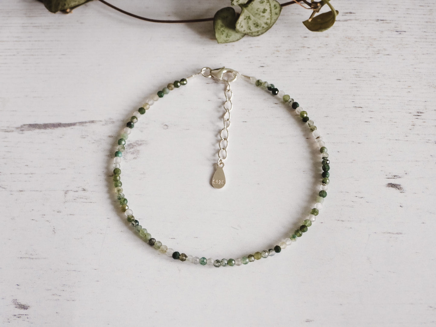 dainty adjustable crystal healing bracelet with moss agate beads