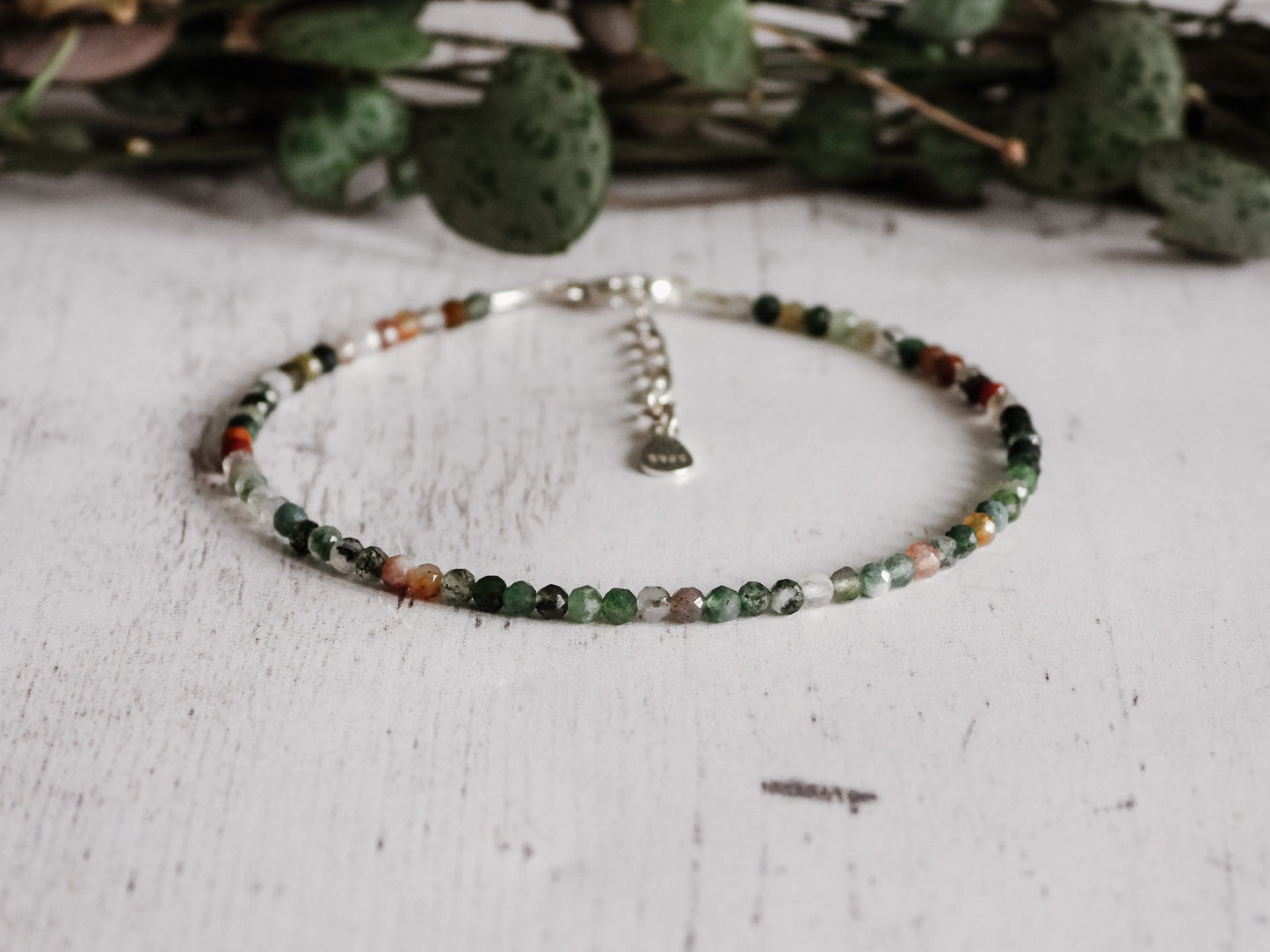 adjustable earth colours indian agate stacking bracelet with silver 925 chain