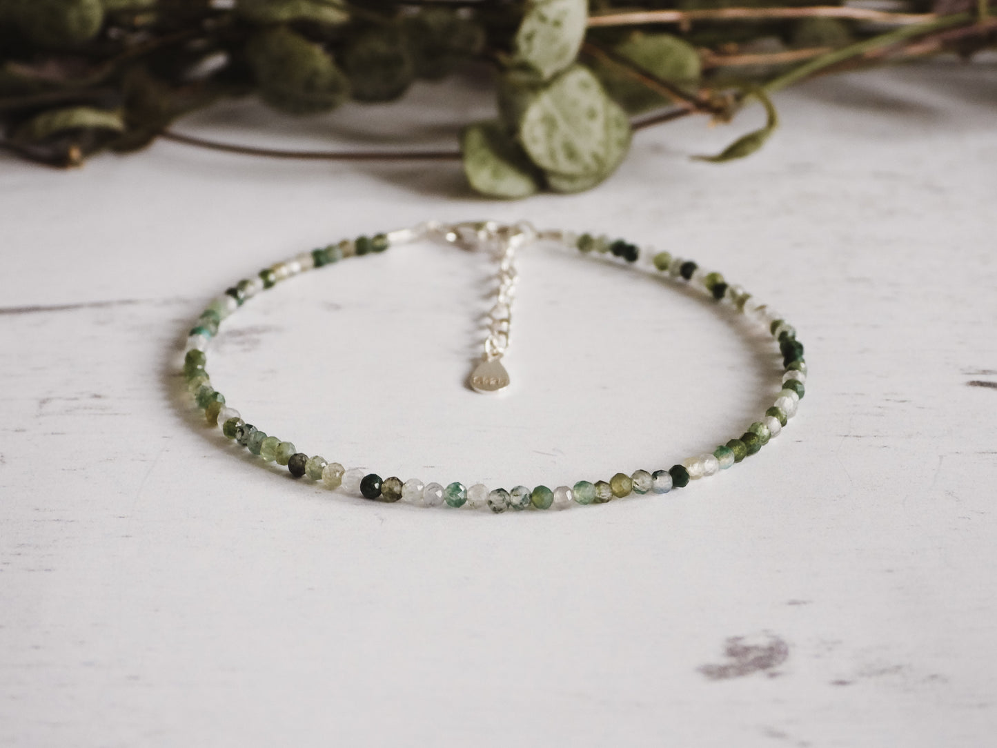 moss agate adjustable beaded bracelet