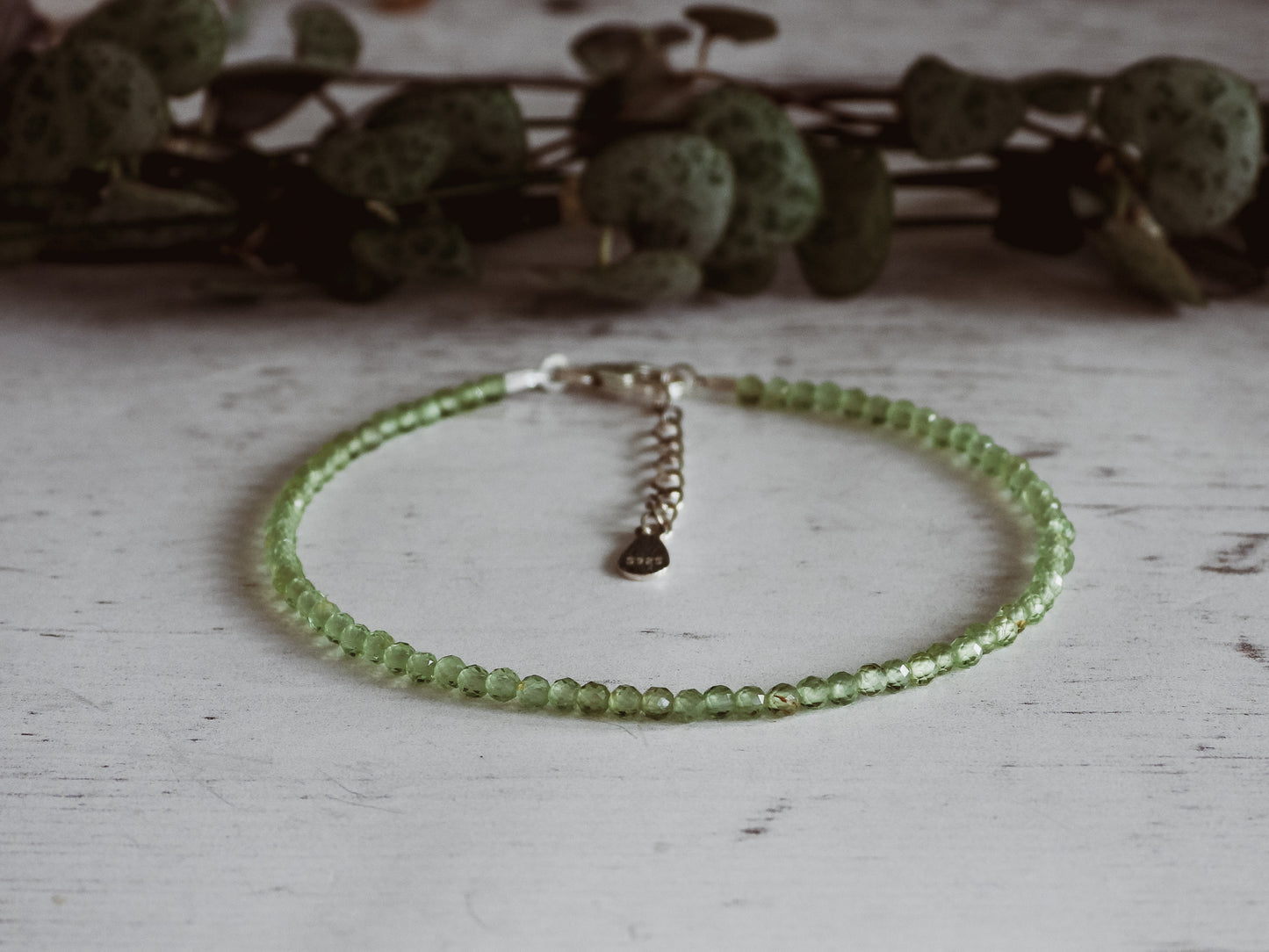 adjustable green peridot bracelet with sterling silver chain