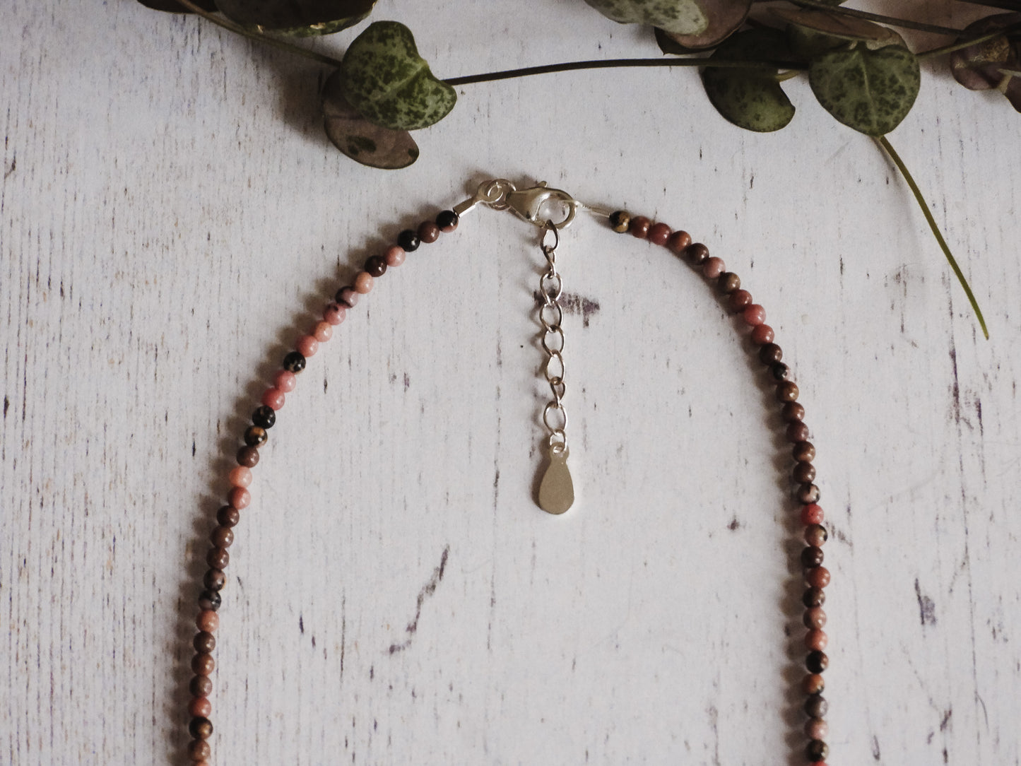 Dainty Rhodonite "Compassion" Gemstone Necklace | Round Beads