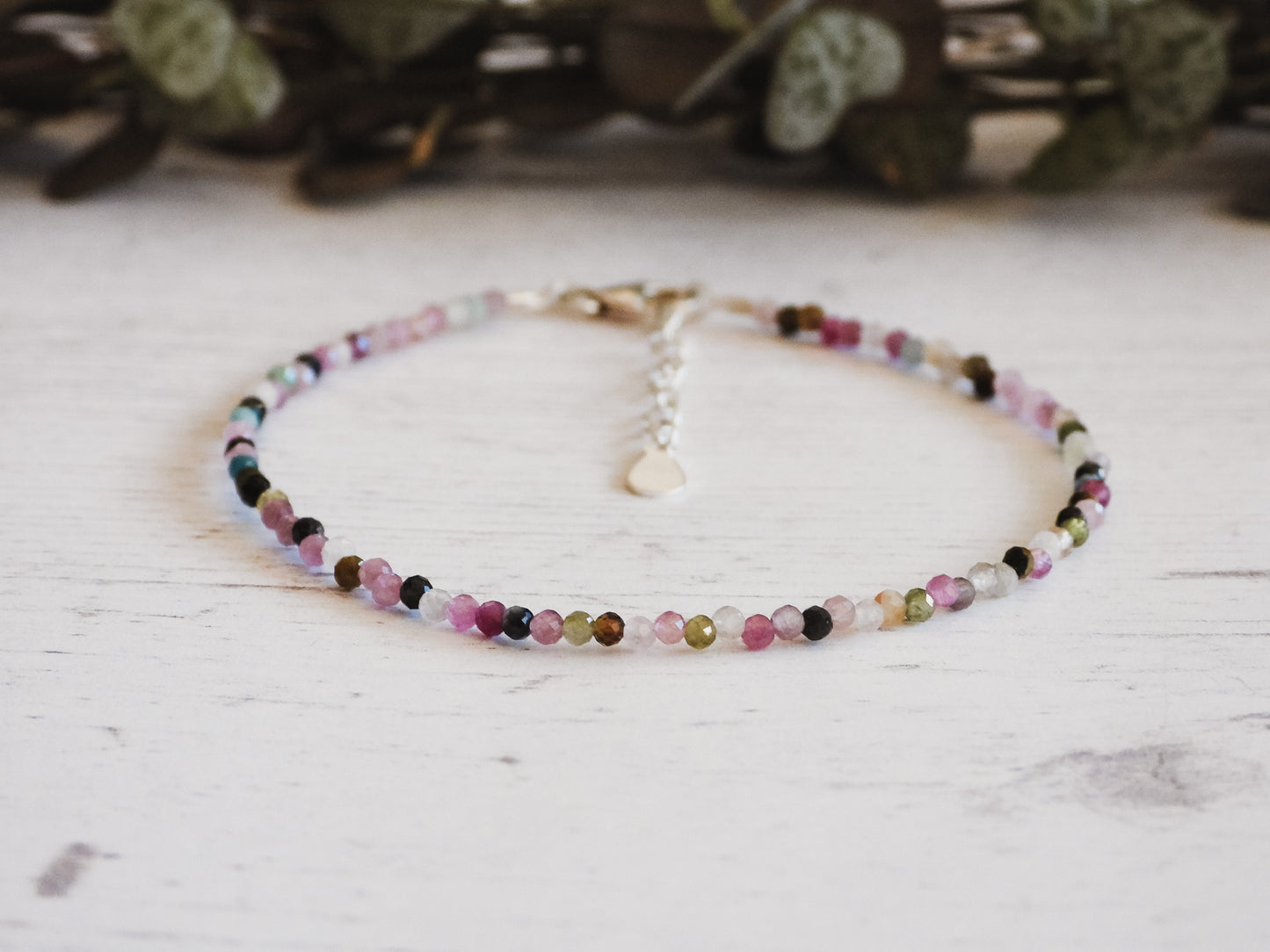 adjustable rainbow tourmaline beaded charm bracelet