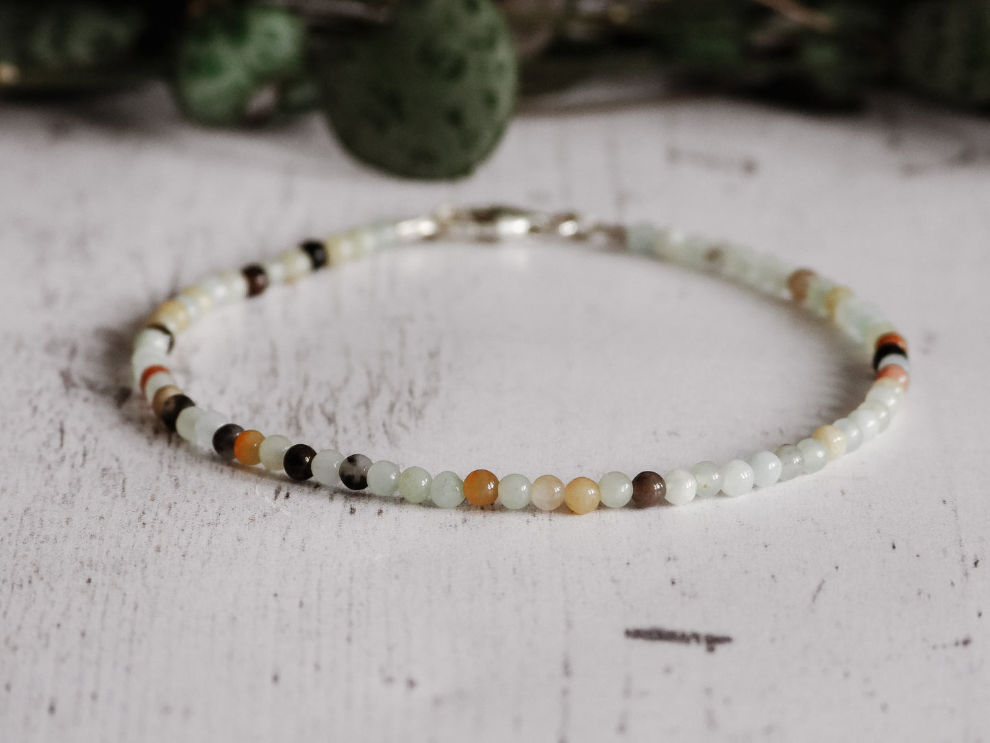 2mm beaded gemstone bracelet with amazonite crystal beads