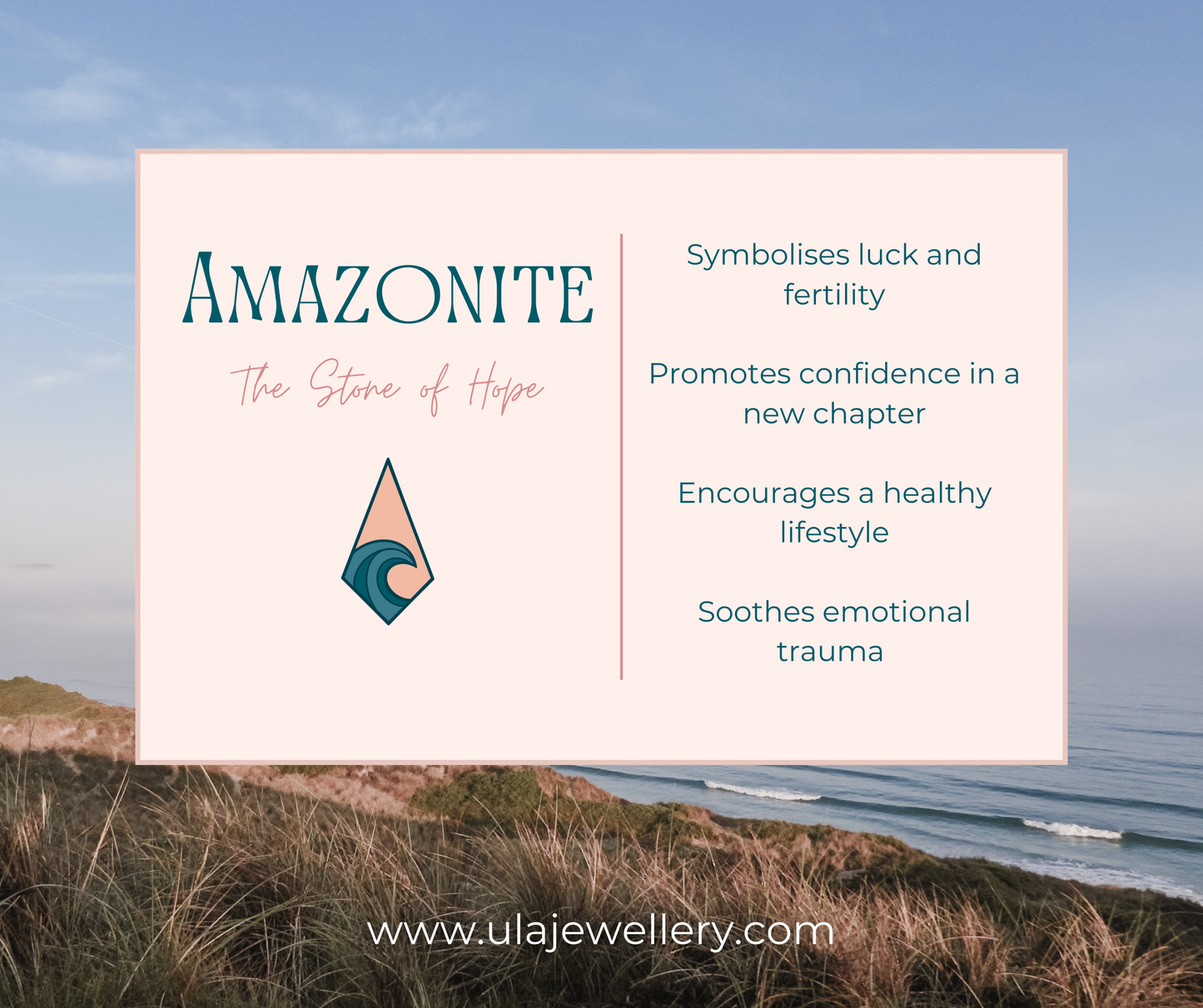 amazonite crystal healing properties infographic by Ula Jewellery