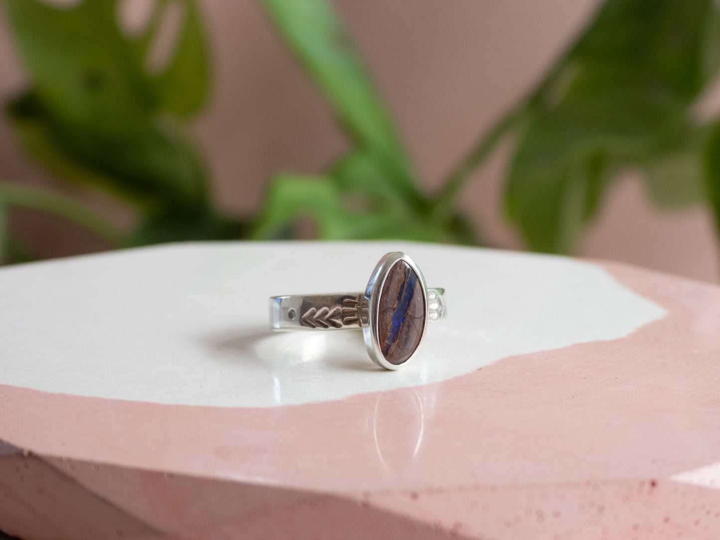 Australian Boulder Opal Boho Ring | Recycled Silver 925 | Size M