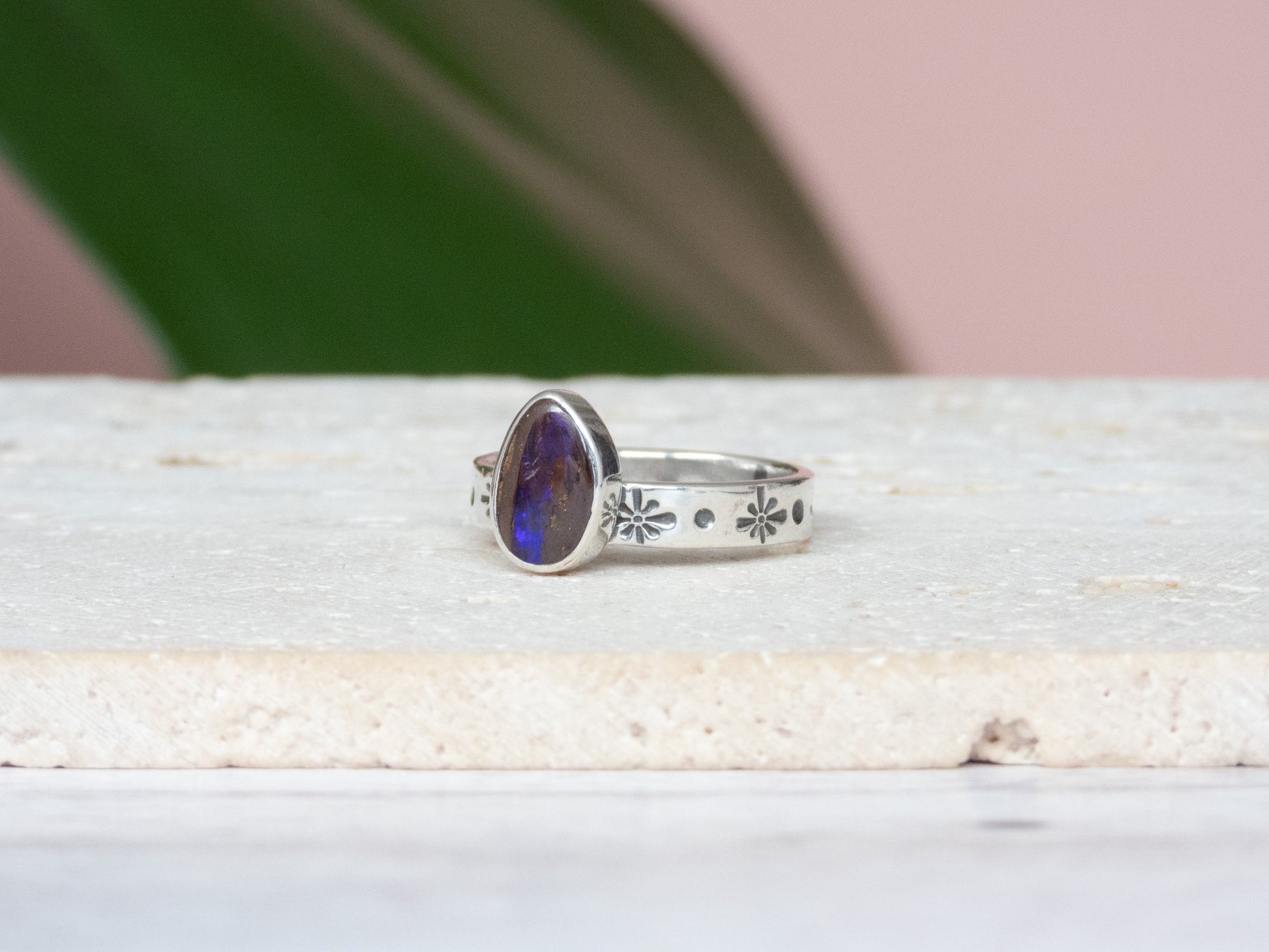 Australian boulder opal and recycled sterling silver ring
