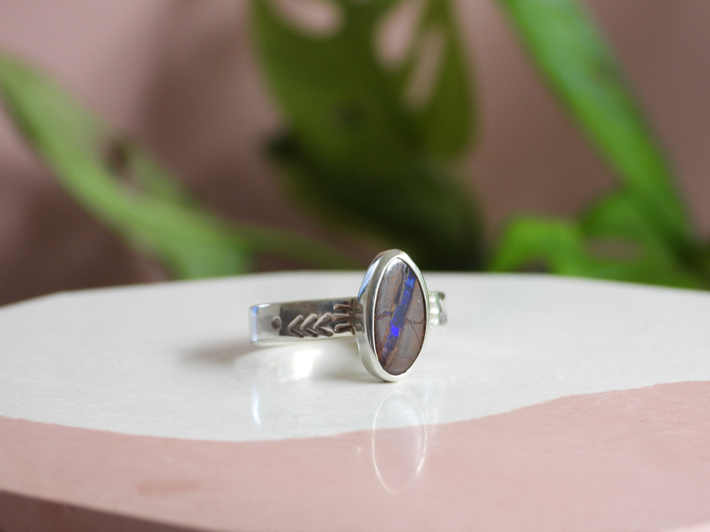 Australian Boulder Opal Boho Ring | Recycled Silver 925 | Size M