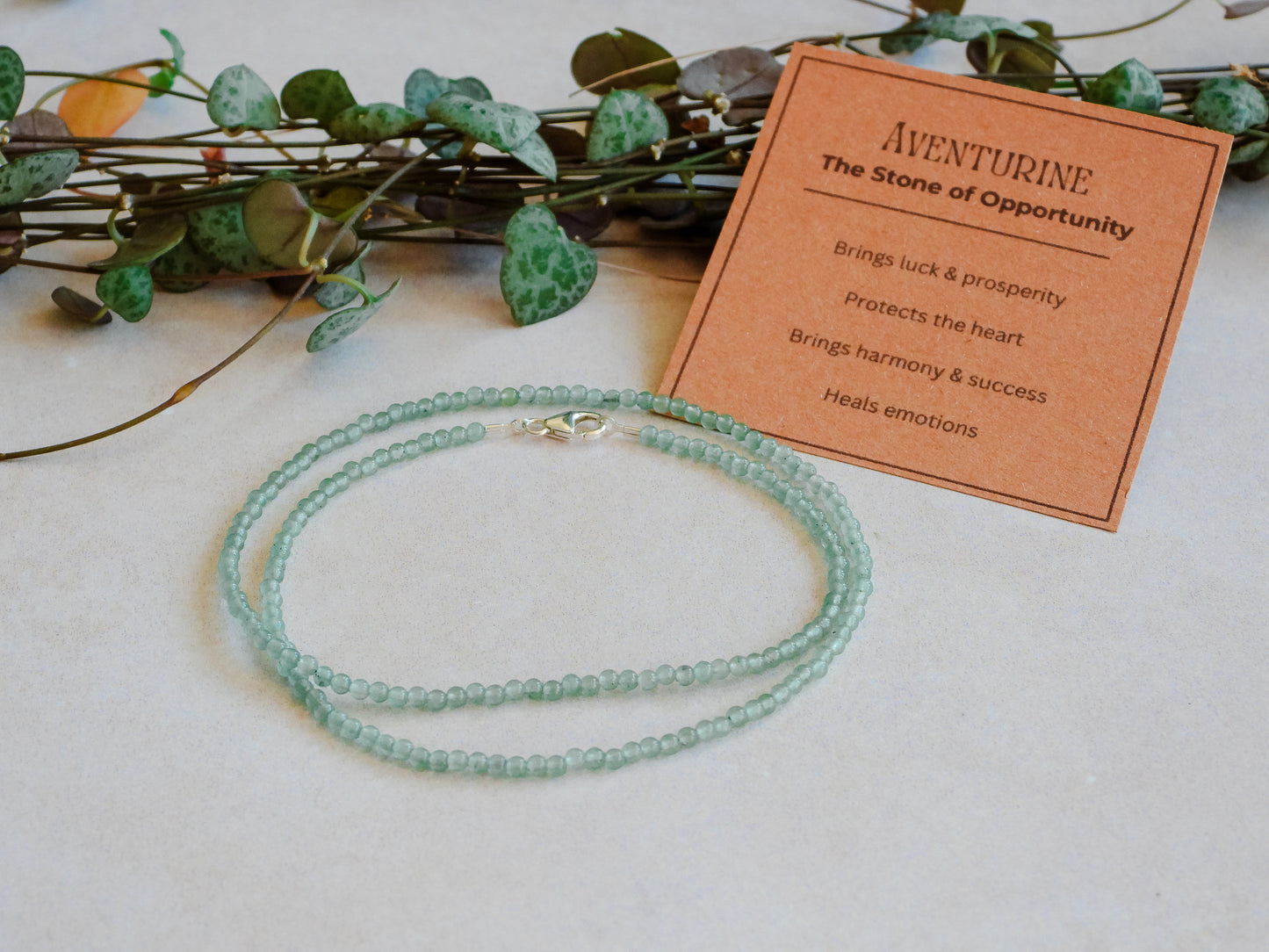 aventurine green 2mm gemstone beaded choker