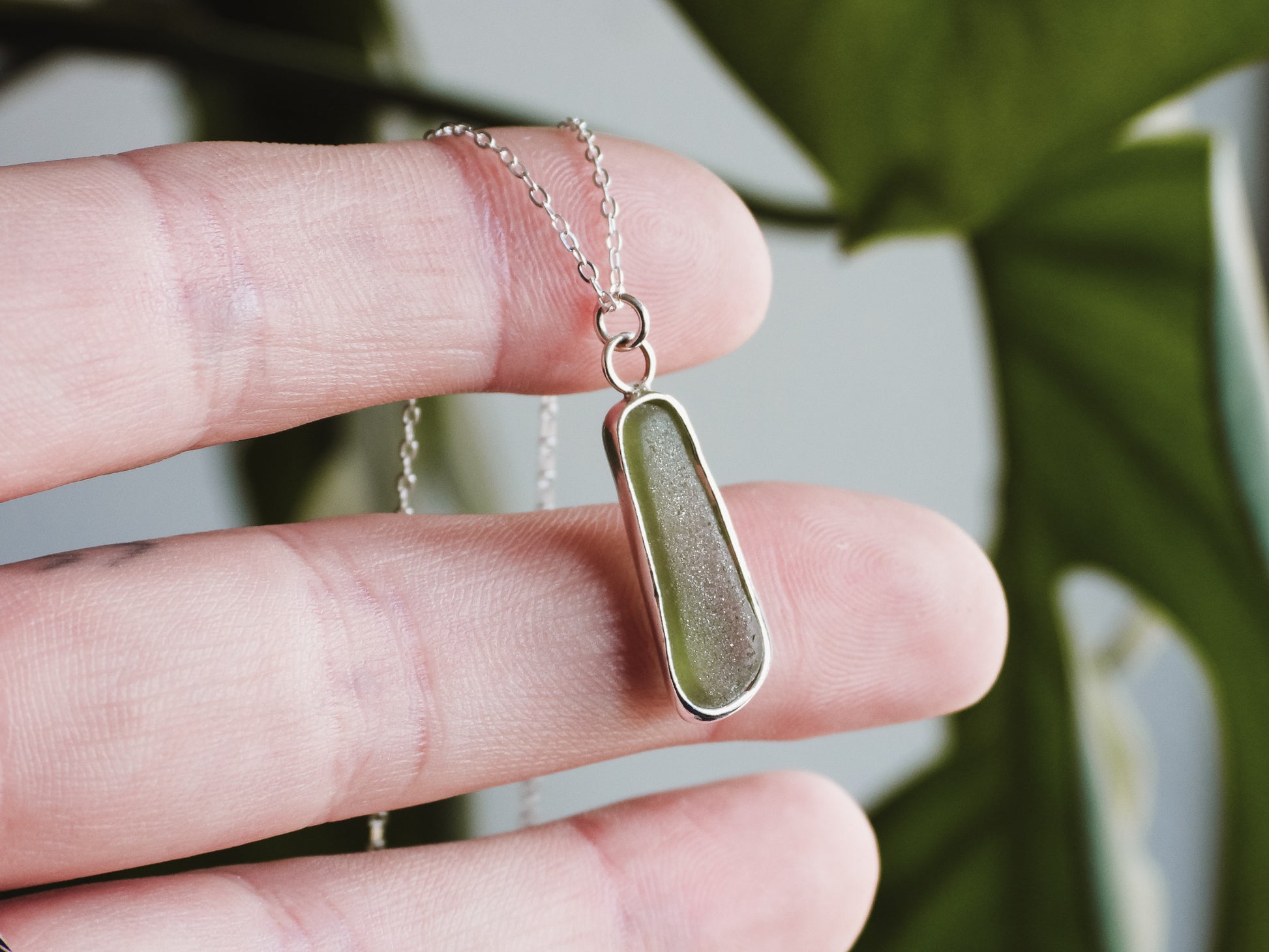 green cornish seaglass charm necklace