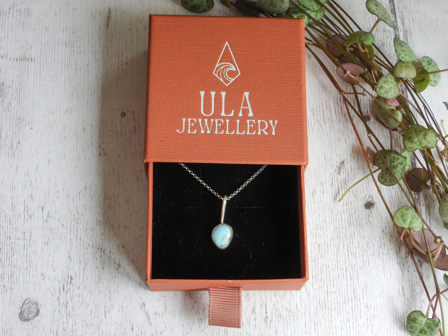 Dainty Larimar & Wave Charm Necklace | Morvoren Collection