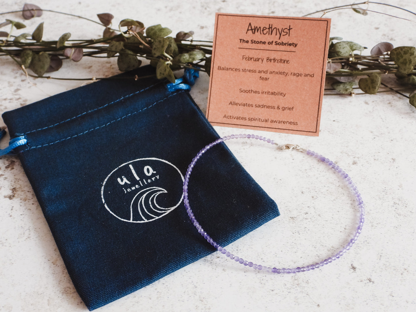 birthday gift idea, custom handmade graded gemstone amethyst anklet