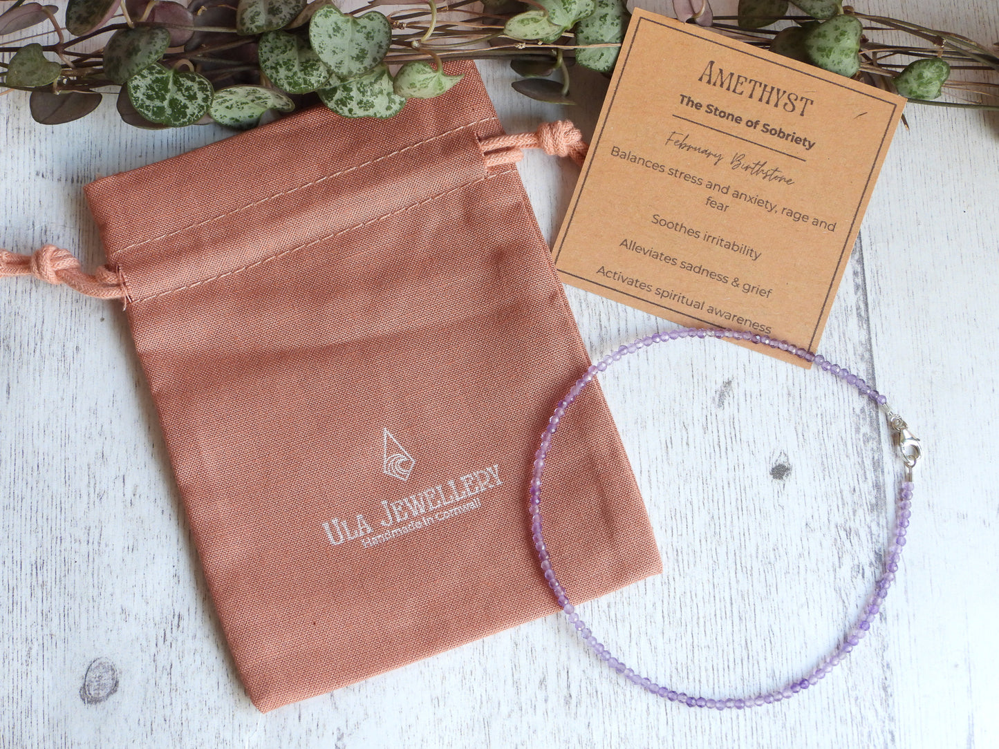 Dainty Amethyst "Sobriety" Gemstone Anklet | February Birthstone | Faceted Beads