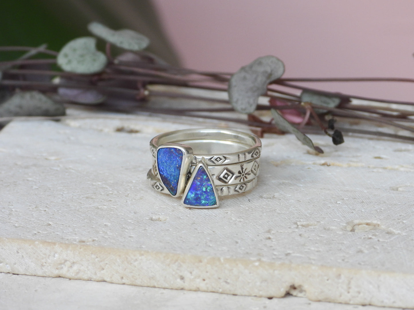 Multiway Boulder Opal Stacking Ring | Recycled Silver 925 | Size Q