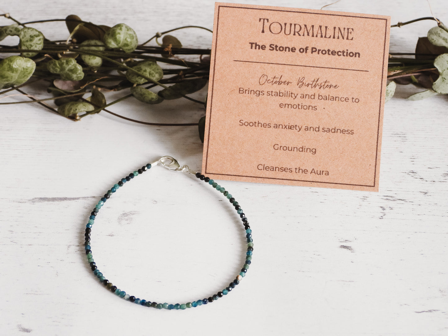 Dainty Blue Tourmaline "Forgiveness" Gemstone Bracelet | October Birthday | Faceted Beads