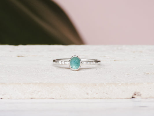 Dainty Blue Tourmaline Stacking Ring | Size R