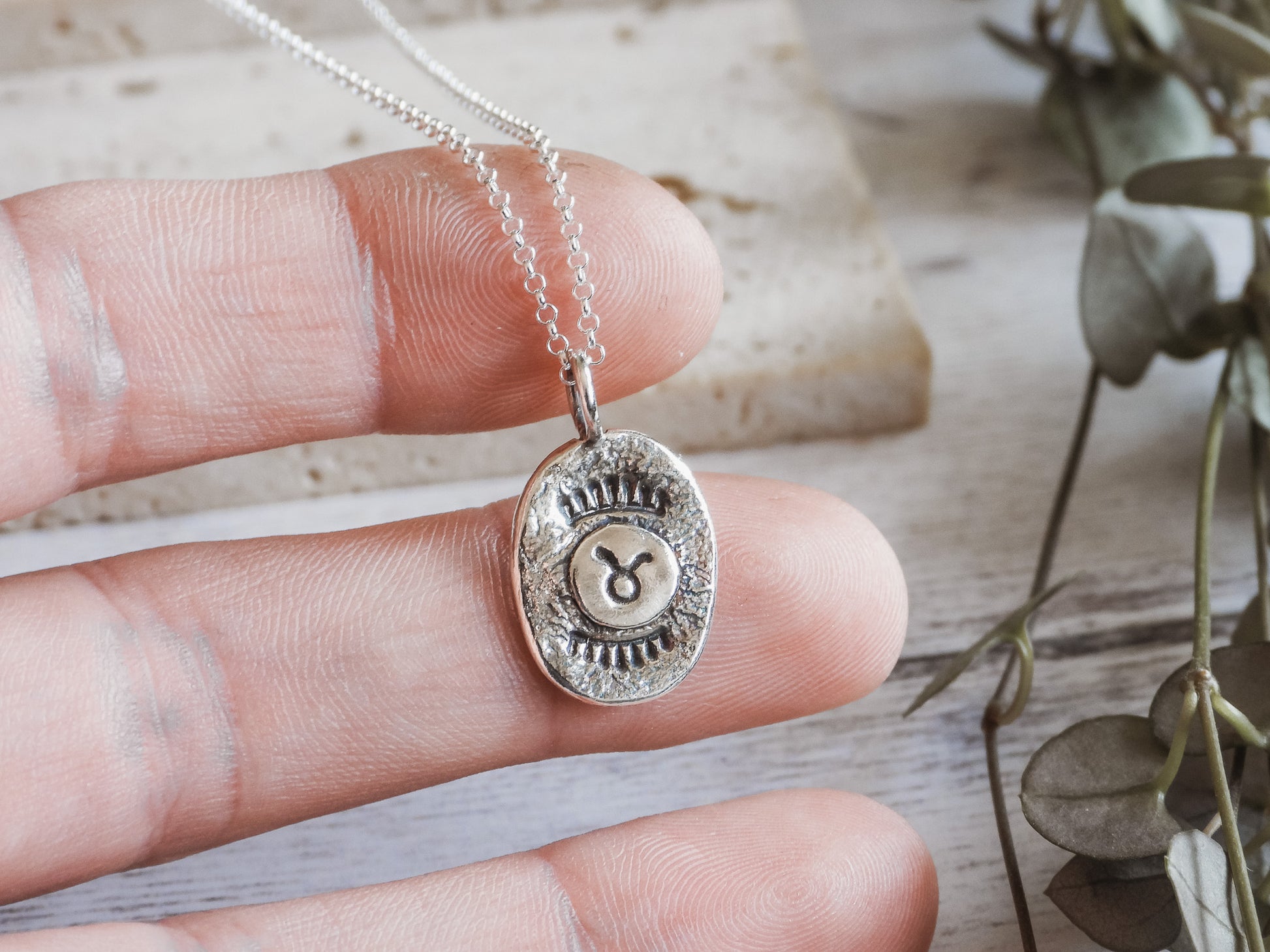 bohemian star sign necklace with Taurus symbol