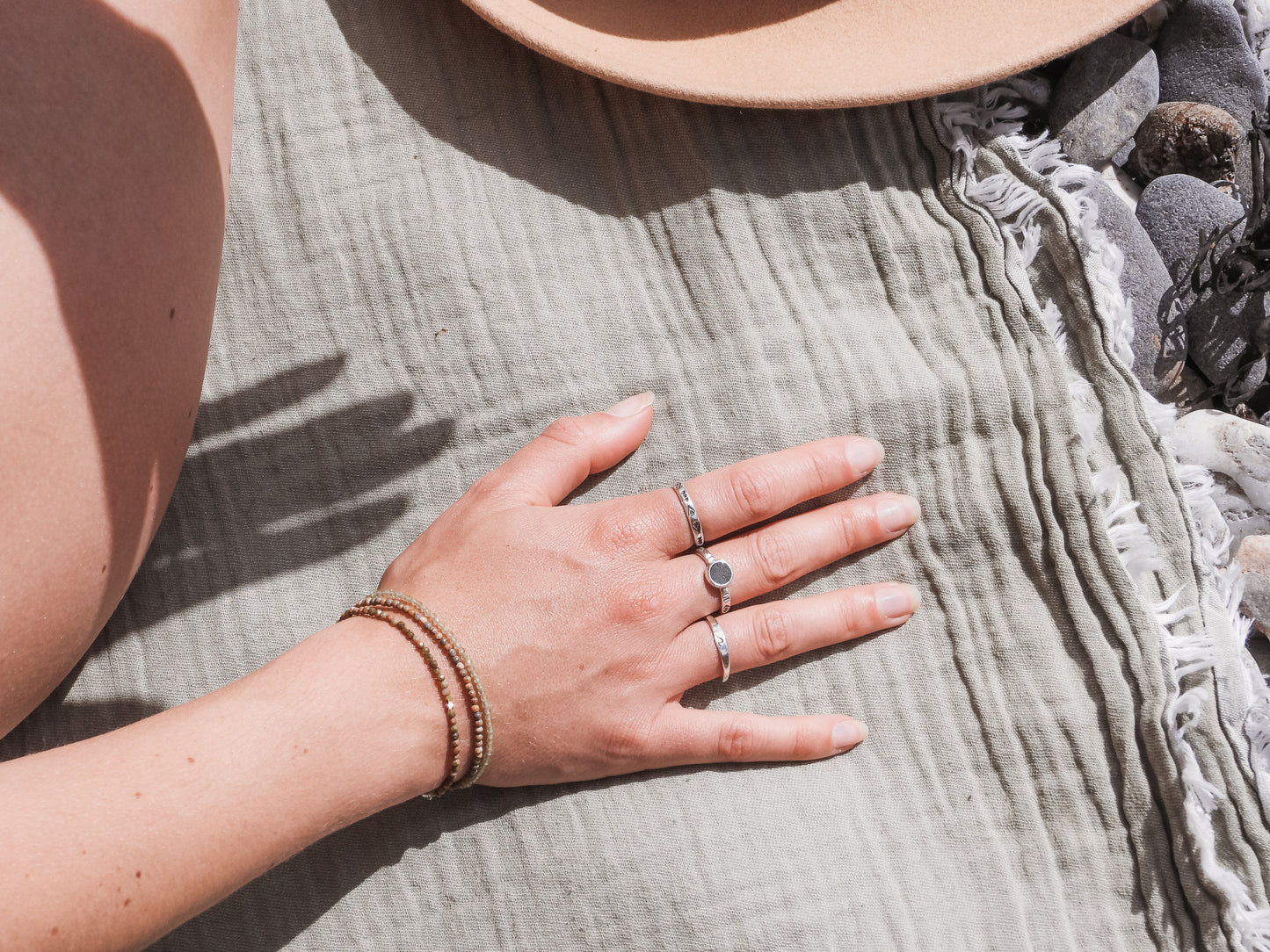 beachy boho aztec patterned stacking ring