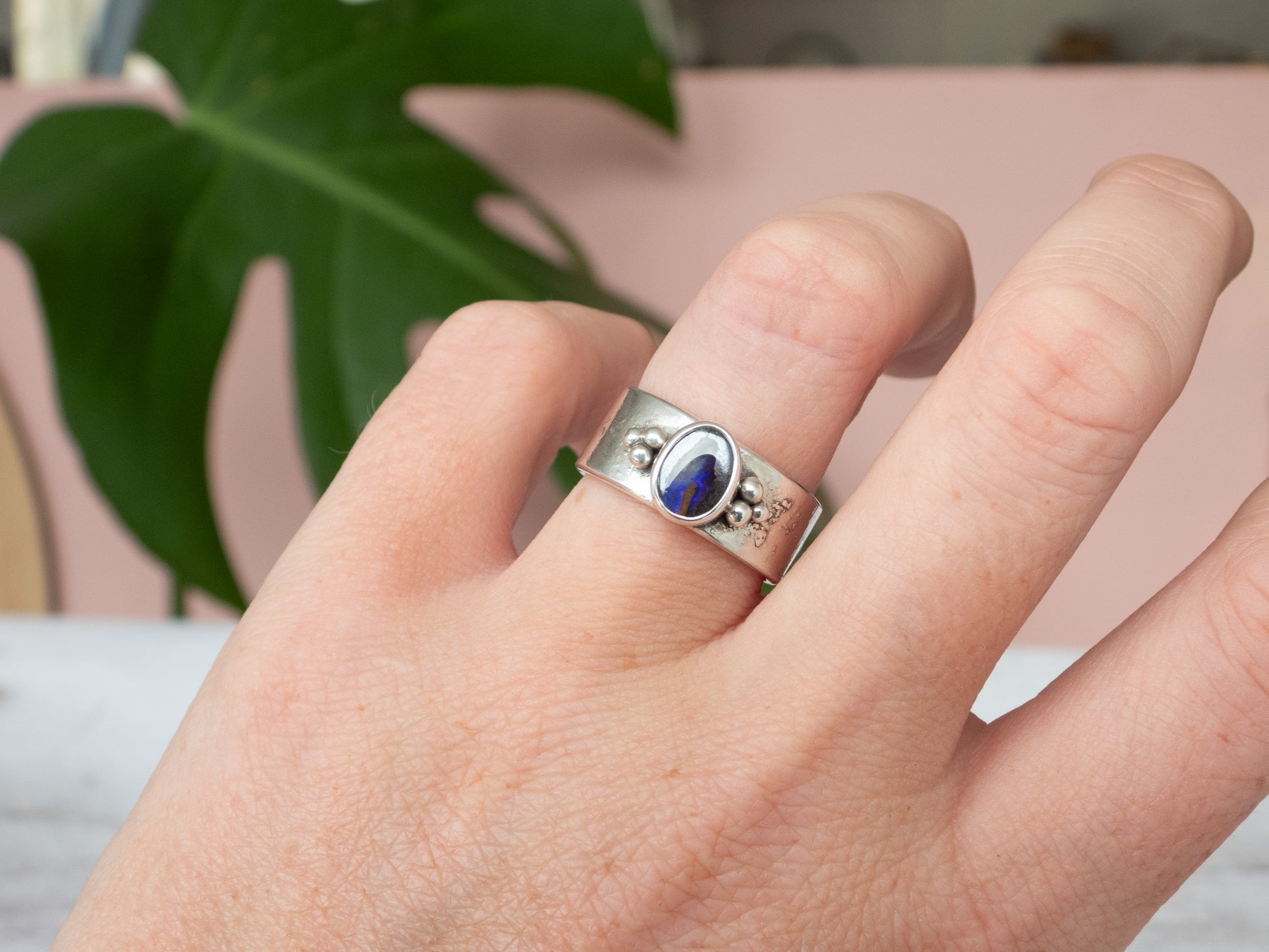 boho style boulder opal purple chunky ring