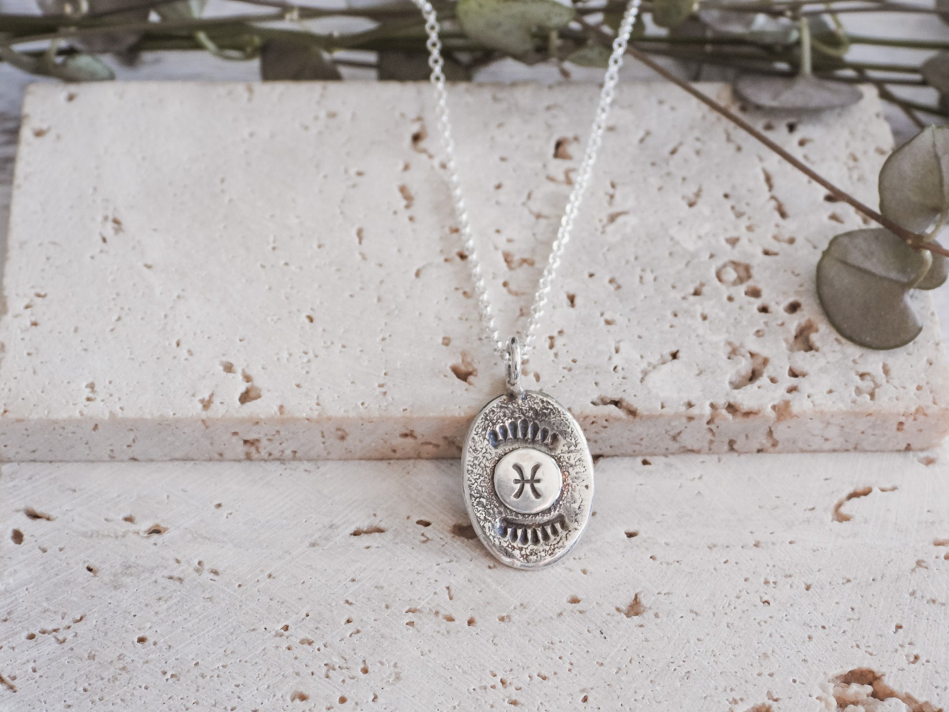 boho star sign necklace with pisces symbol