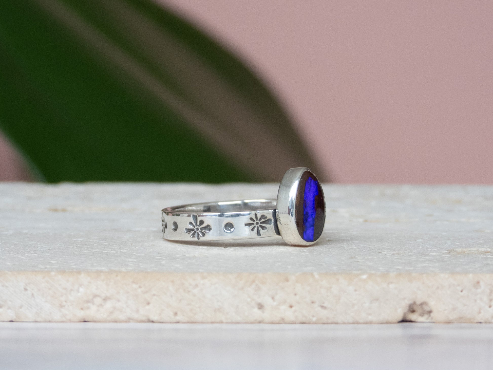 boho sterling silver Australian boulder opal ring