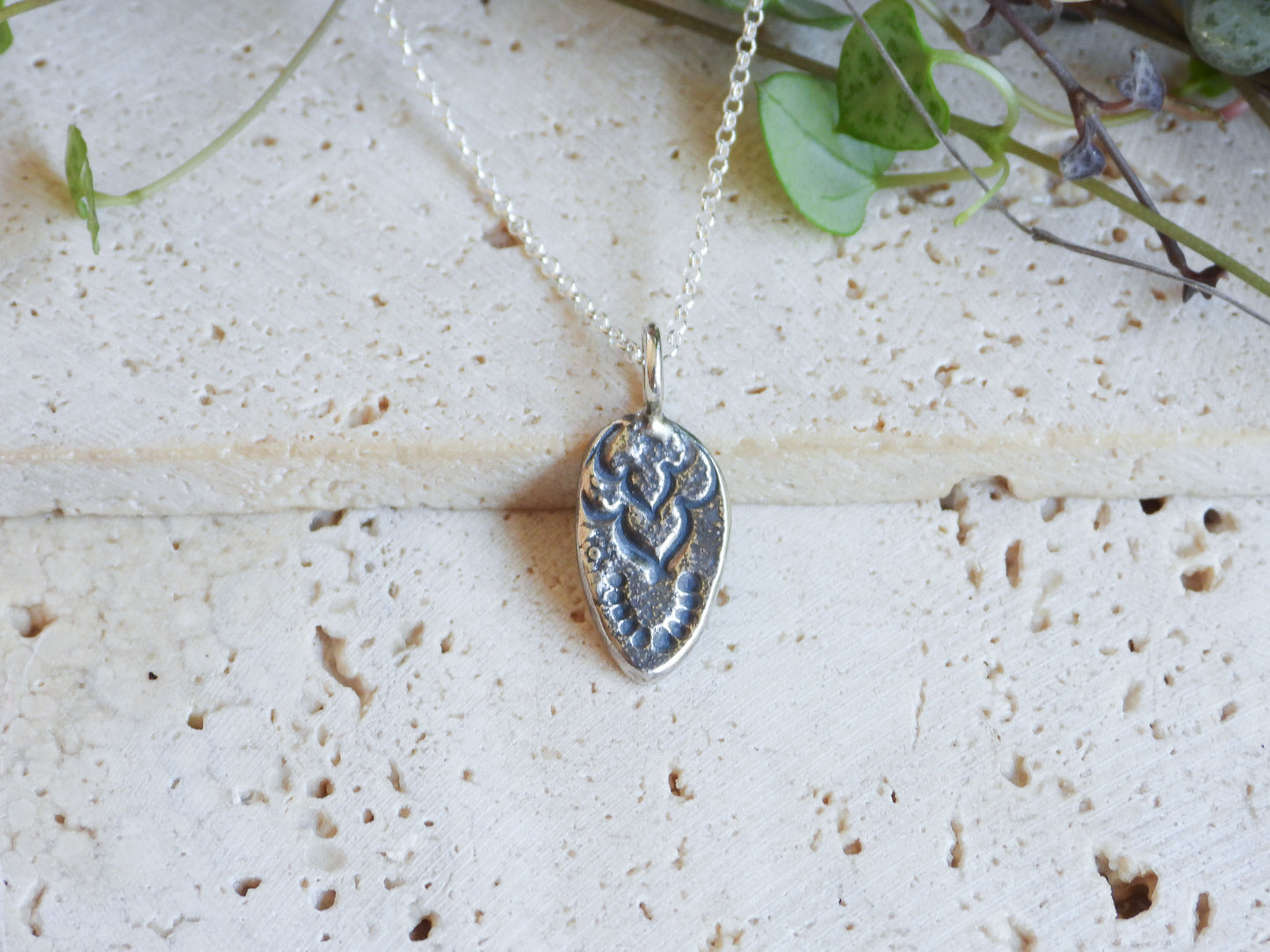 Rustic Tear Drop Mandala Necklace | Recycled Silver 925