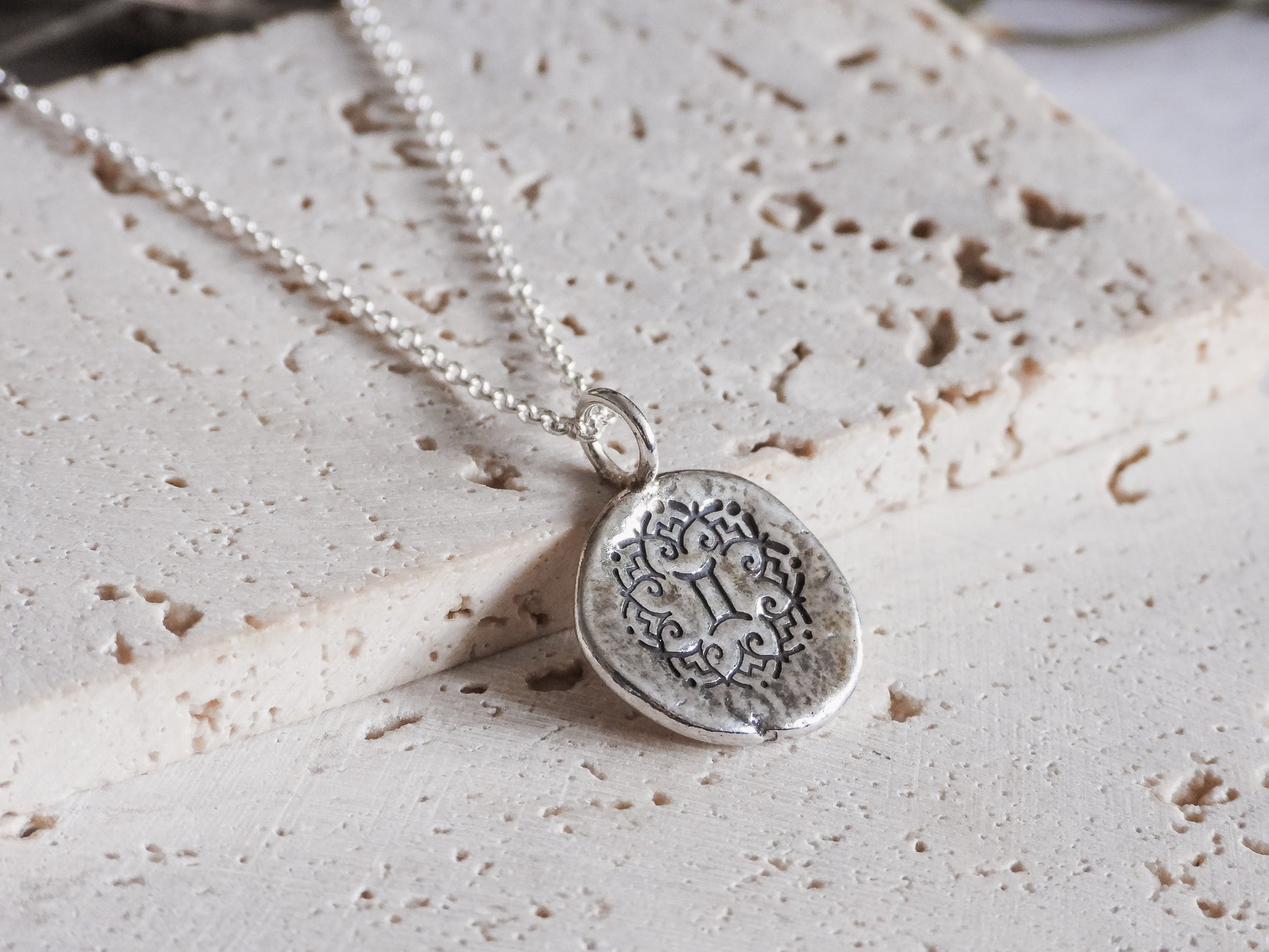 boho style gemini mandala necklace with recycled sterling silver