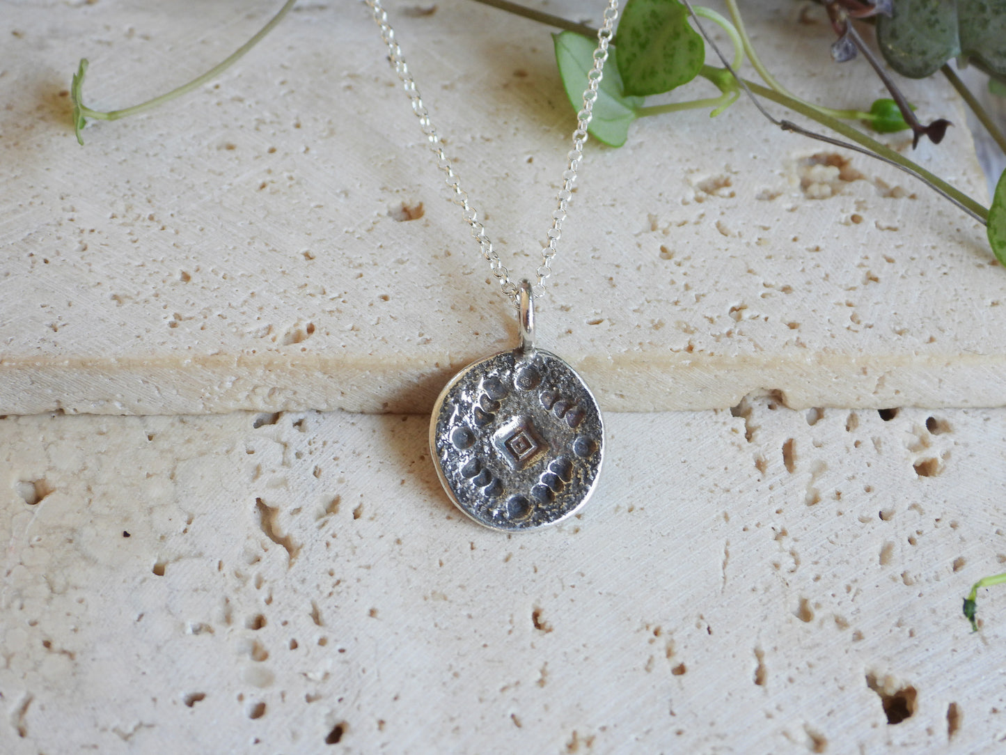 Rustic Aztec Stamped Charm Necklace | Recycled Silver 925