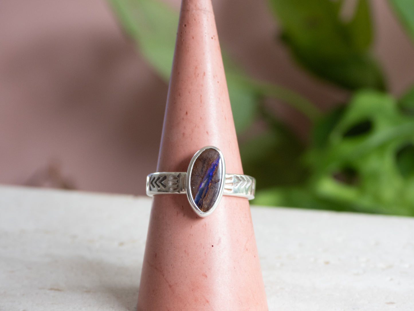 Australian Boulder Opal Boho Ring | Recycled Silver 925 | Size M