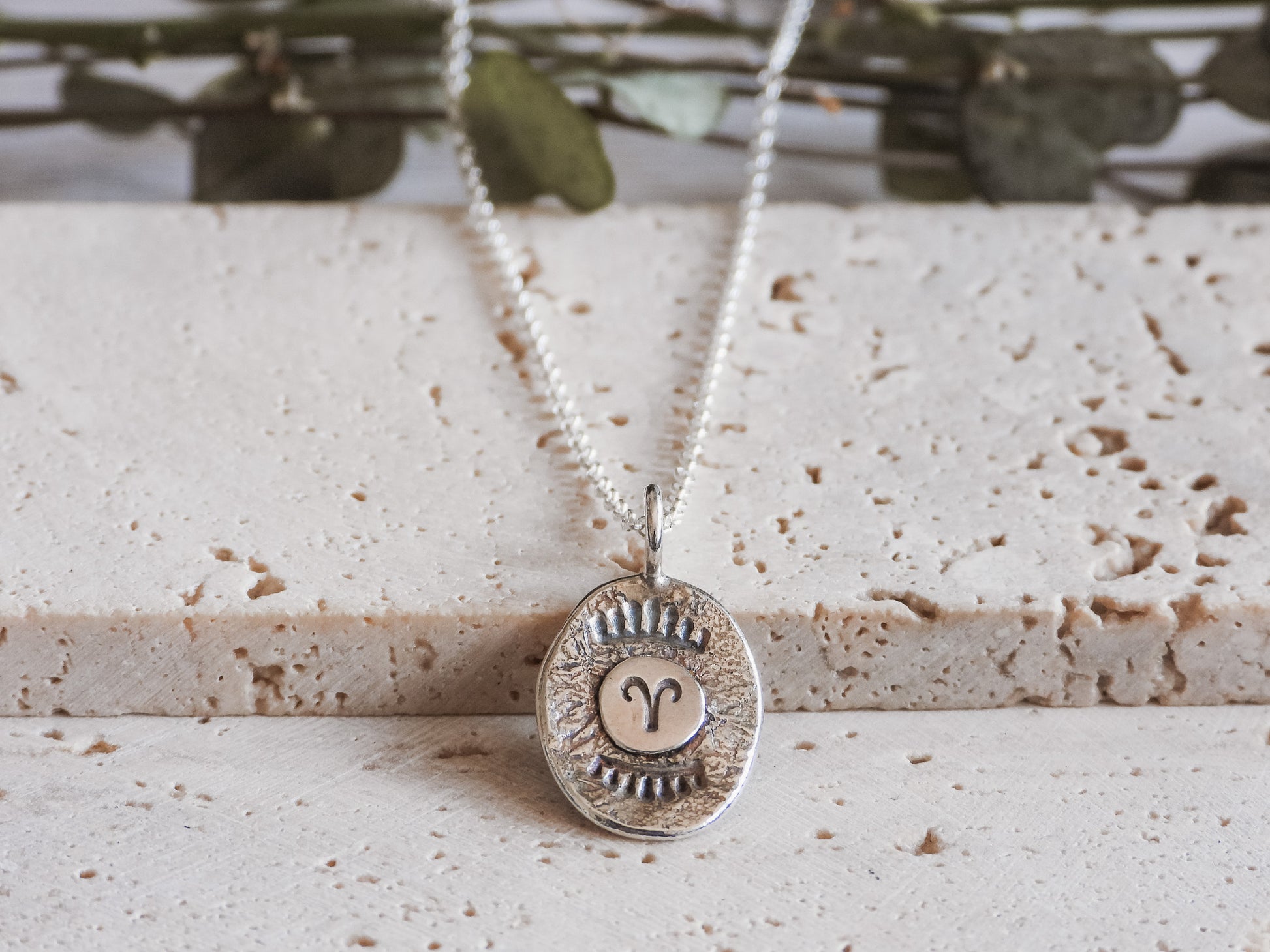 boho style zodiac charm with Aries symbol