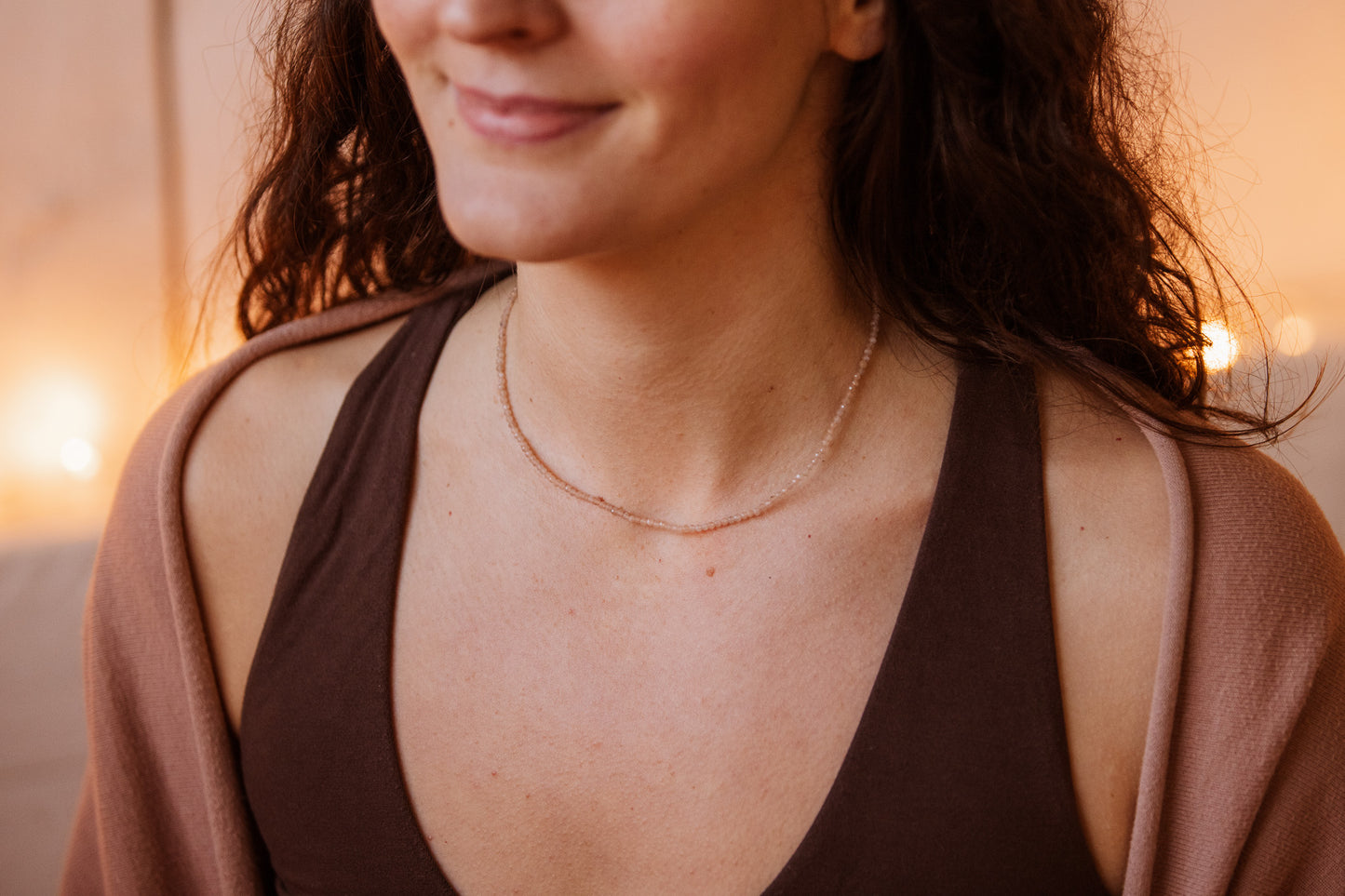 Dainty Sunstone "Leadership" Gemstone Necklace | Faceted Beads
