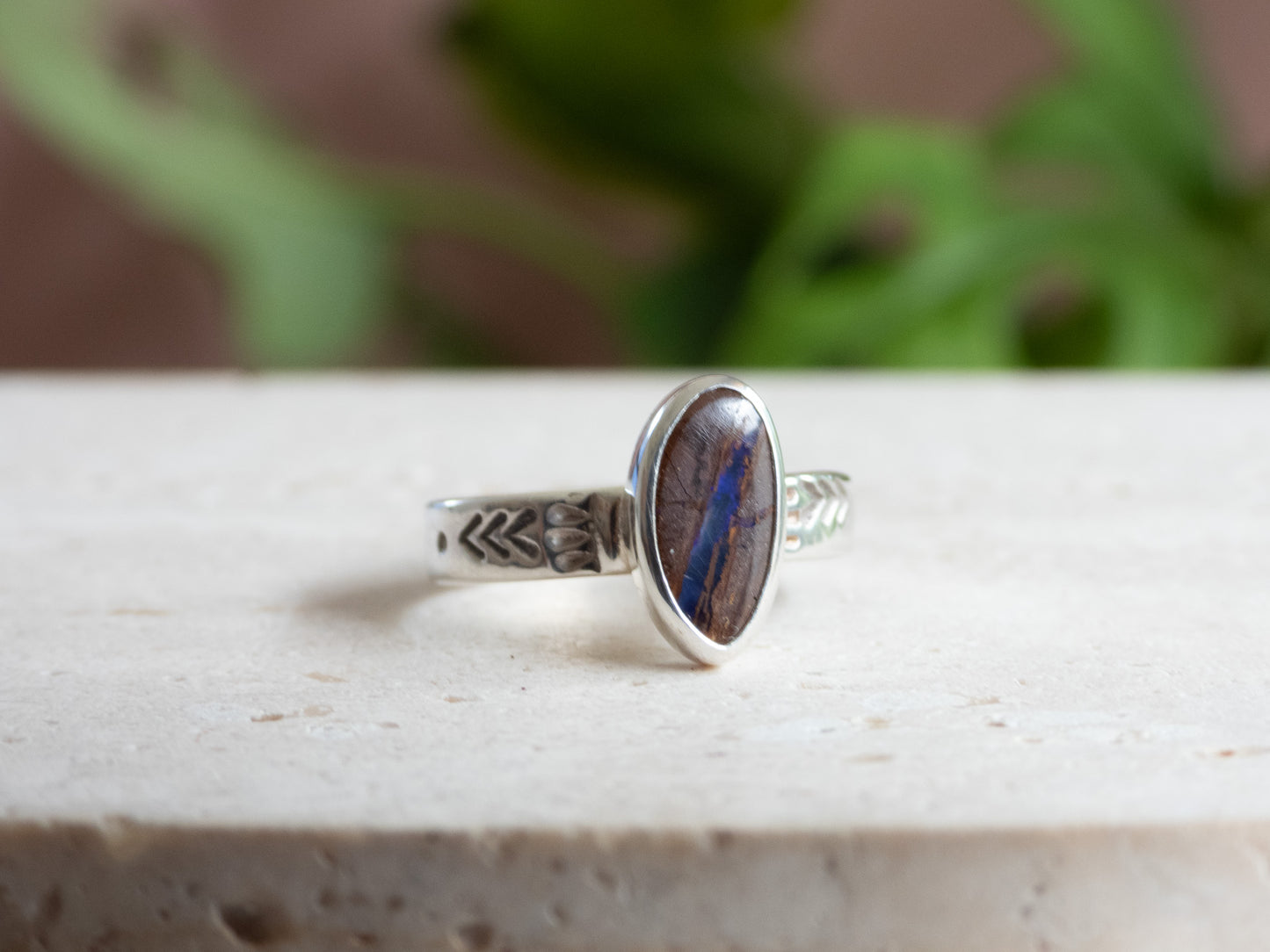 Australian Boulder Opal Boho Ring | Recycled Silver 925 | Size M