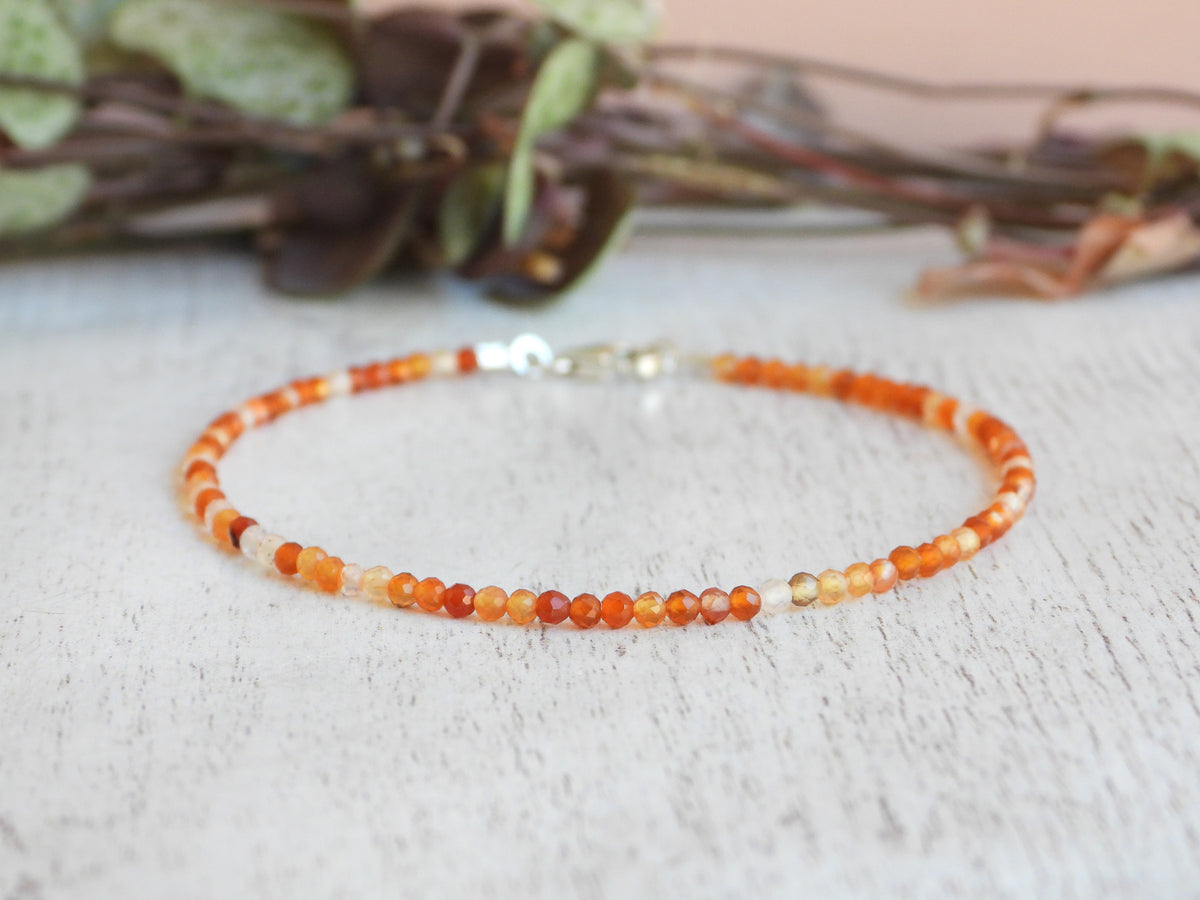 Dainty Carnelian Gemstone Bracelet | Sterling Silver | Handmade