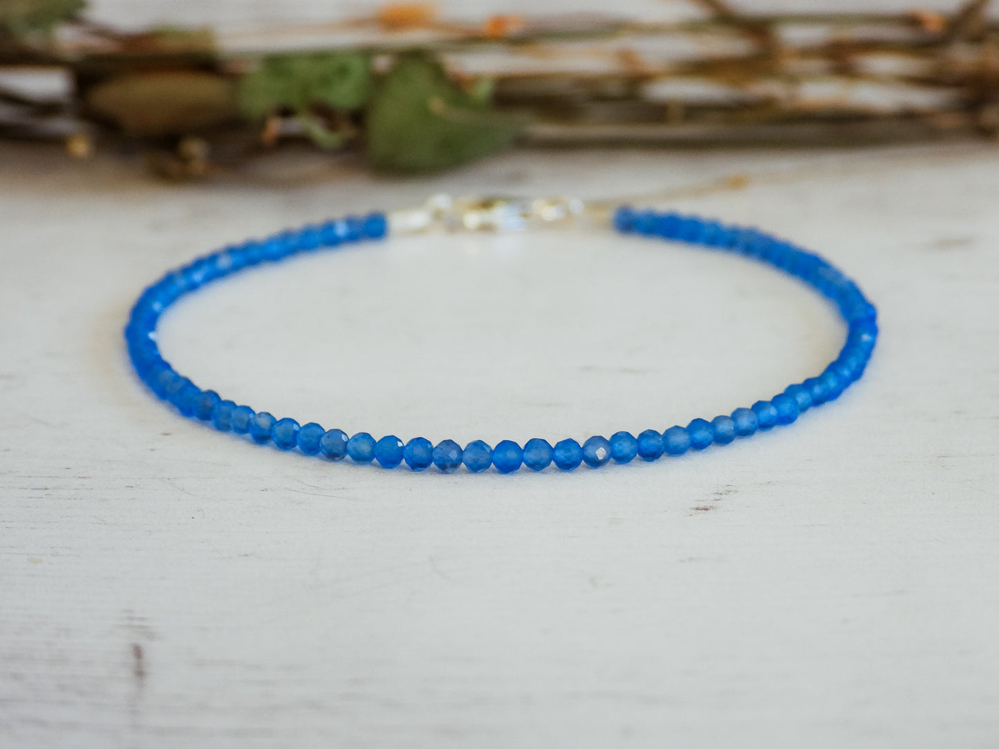 blue chalcedony gemstone bracelet with sterling silver clasp