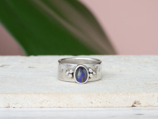 chunky Australian boulder opal sterling silver ring