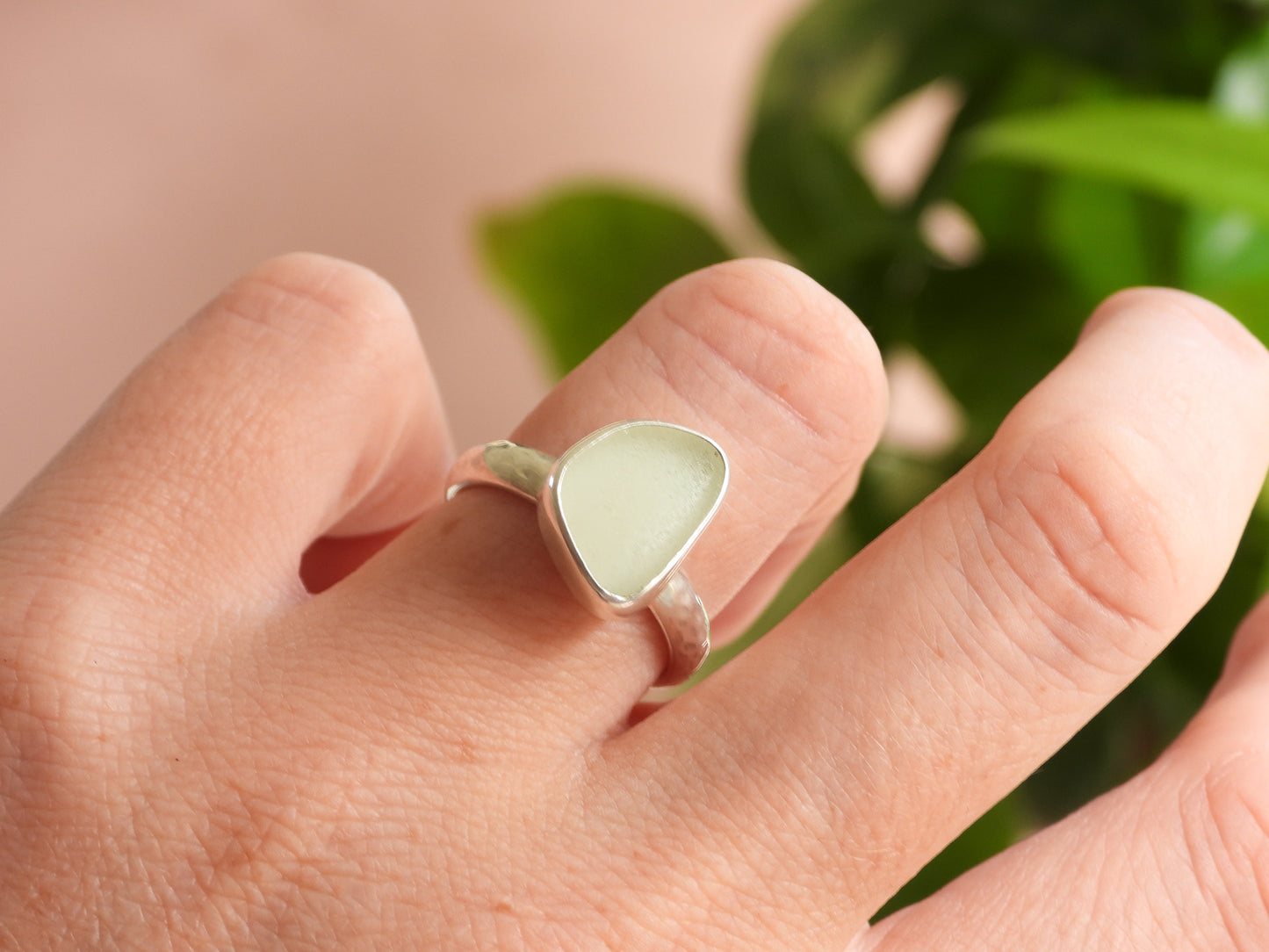 Very Rare UV Seaglass Ring | Recycled Silver 925 | Size R