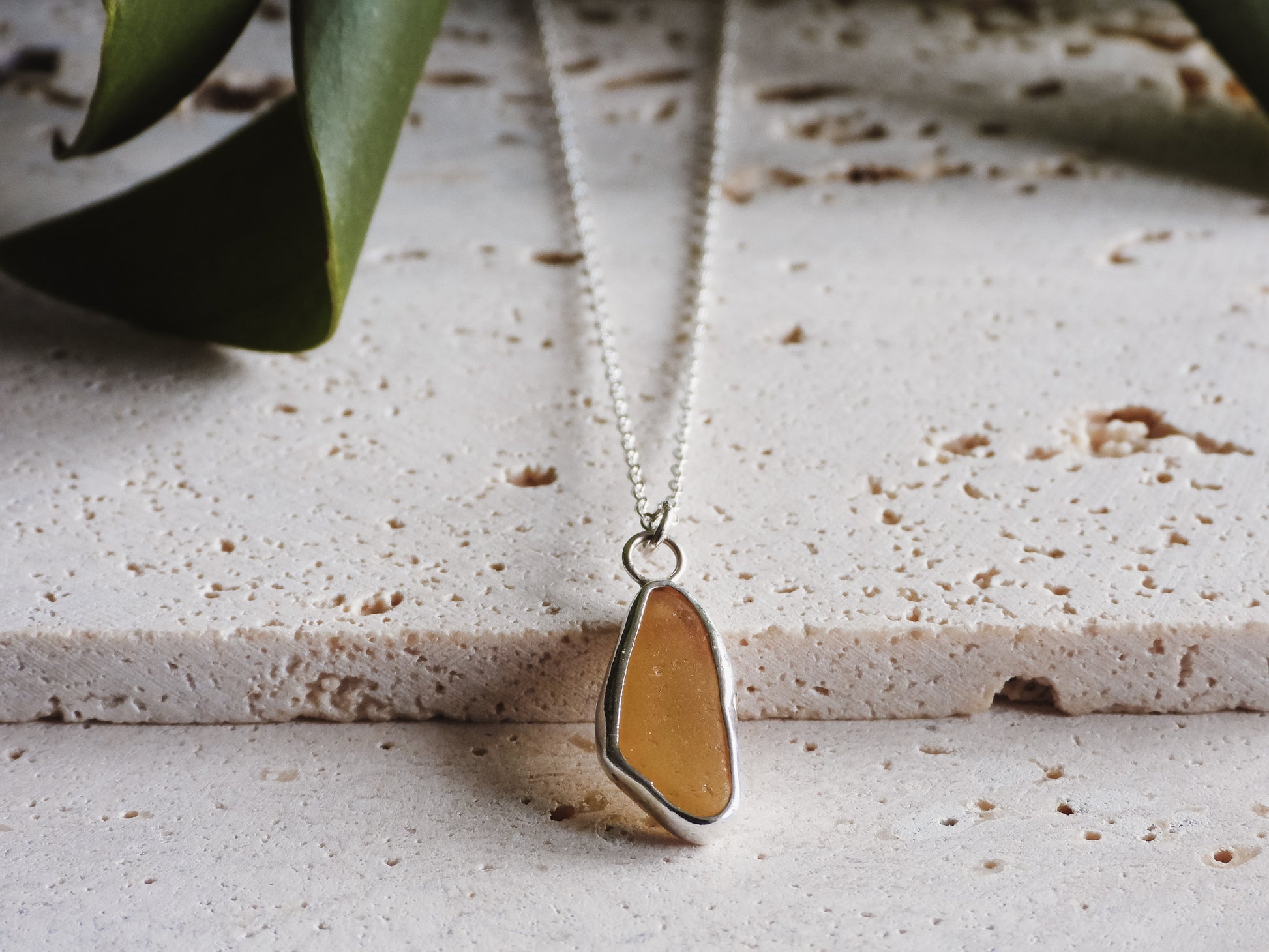 orange Cornish seaglass layering dainty necklace