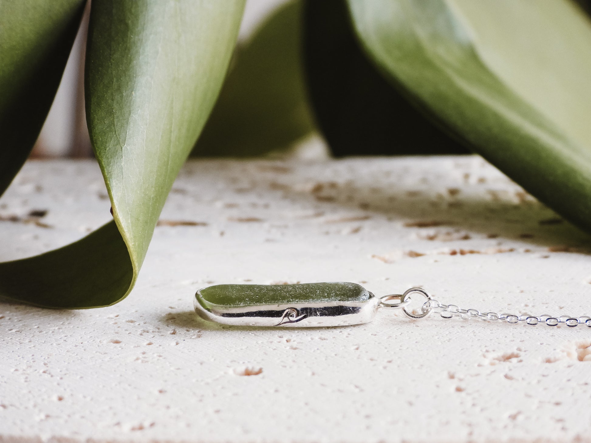 wave stamp cornish seaglass boho necklace