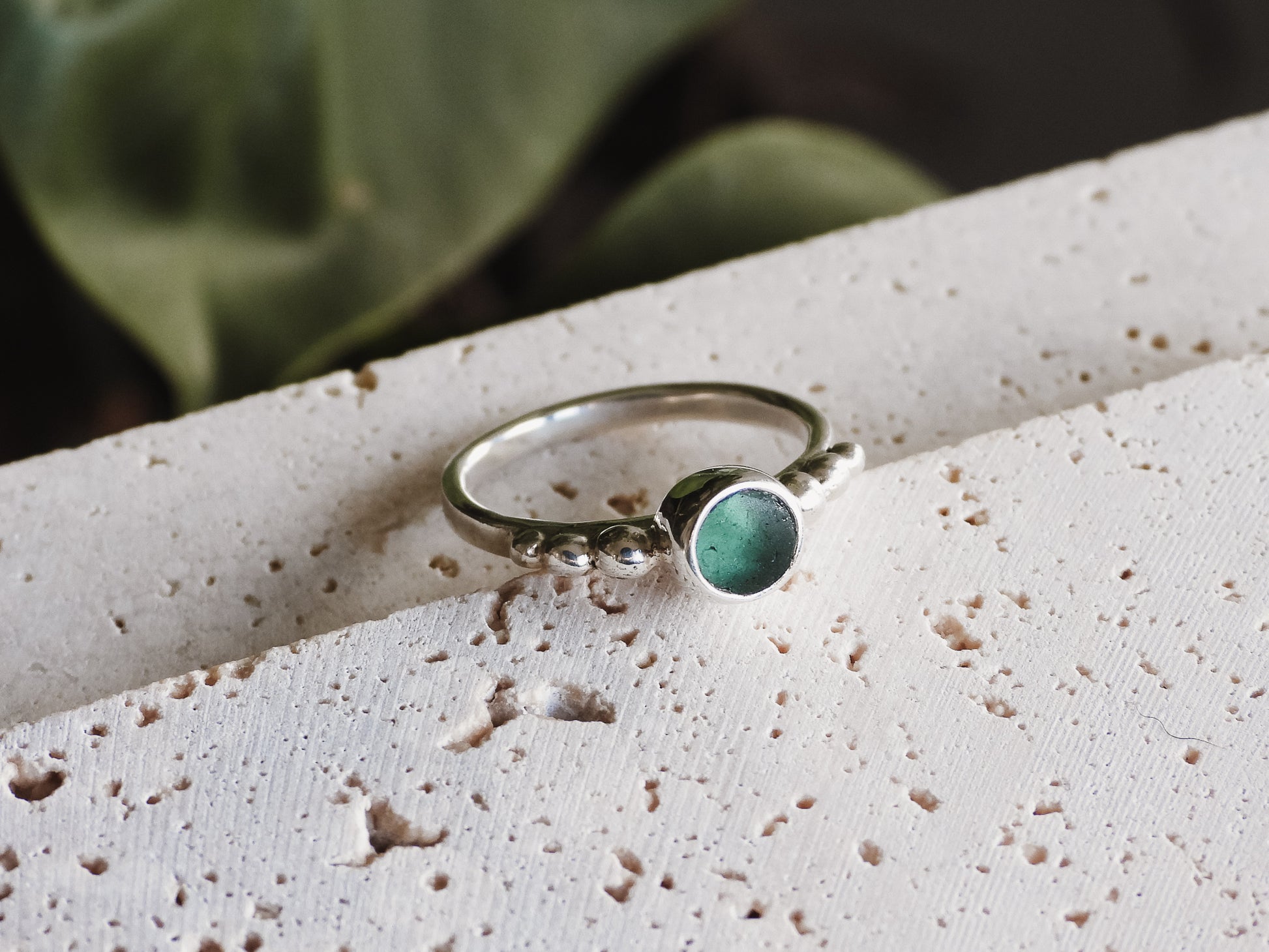 teal cornish seaglass engagment ring