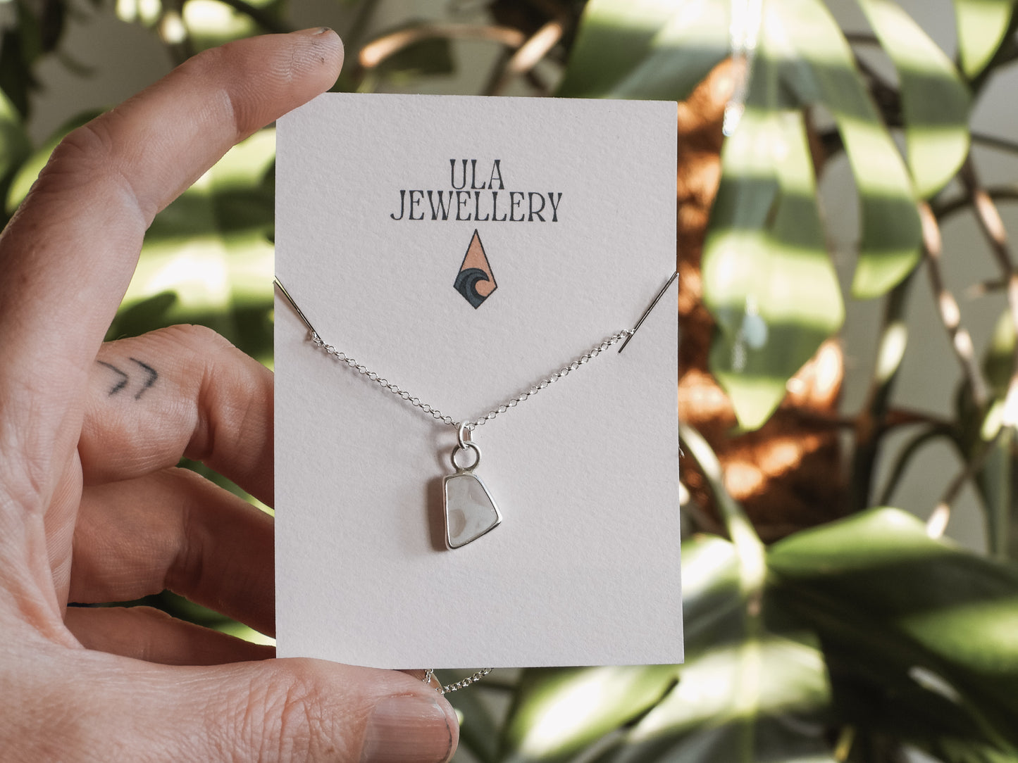 White & Clear Multi Cornish Seaglass Charm Necklace | Maenporth
