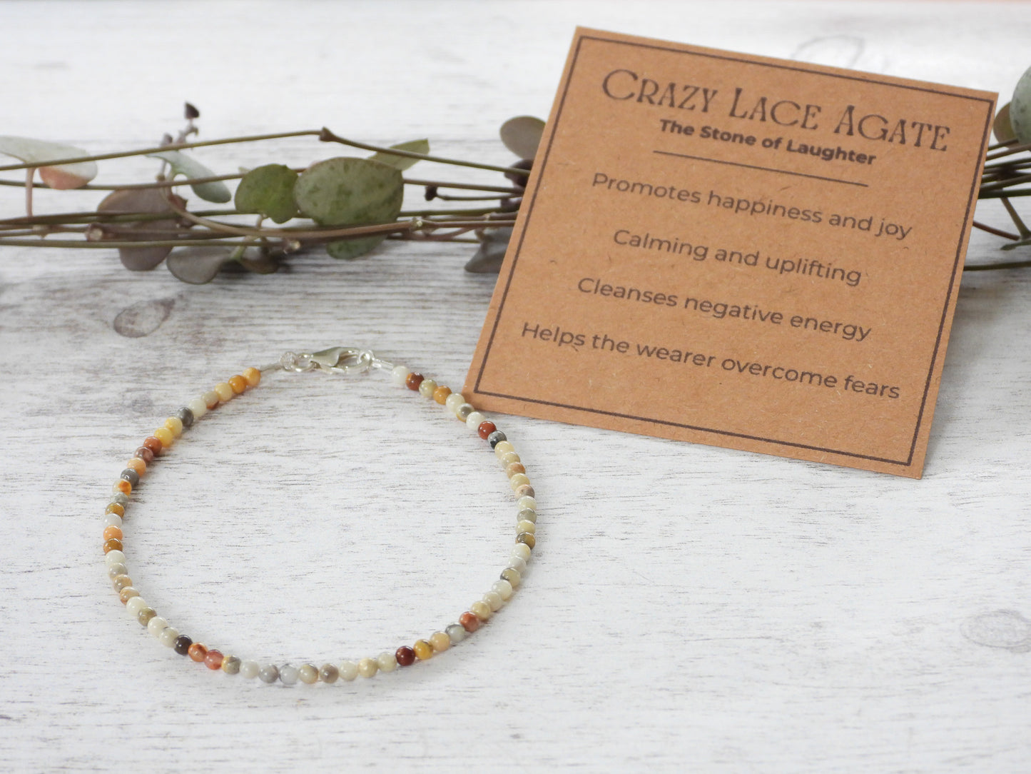 Dainty Crazy Lace Agate "Laughter" Gemstone Bracelet | Round Beads
