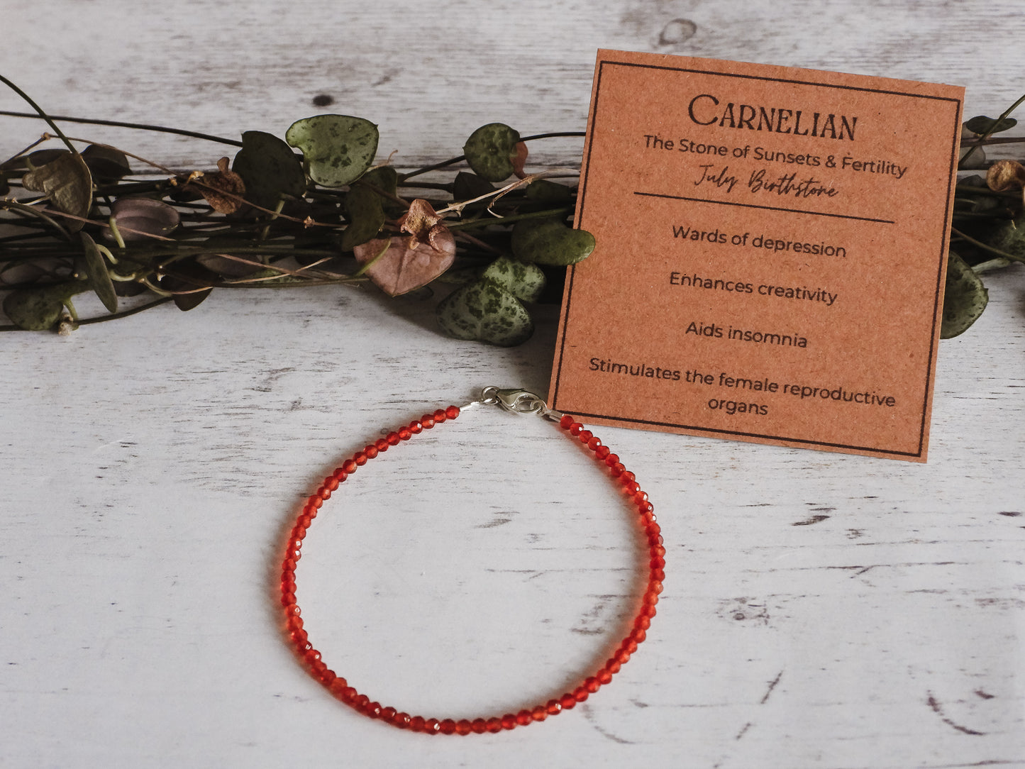 carnelian birthstone minimalist stacking bracelet with crystal healing properties