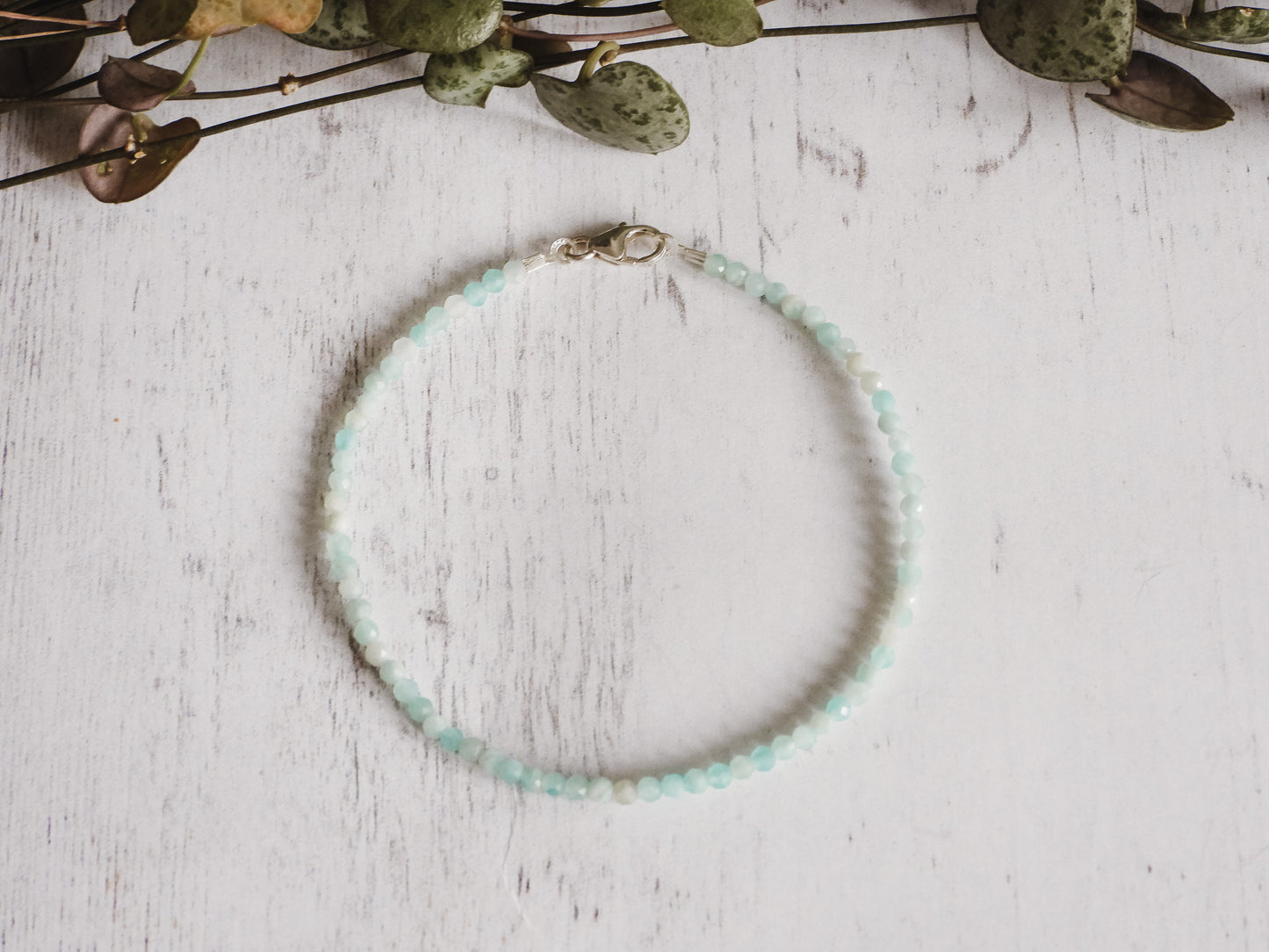 minimalist amazonite crystal healing bracelet with sterling silver clasp